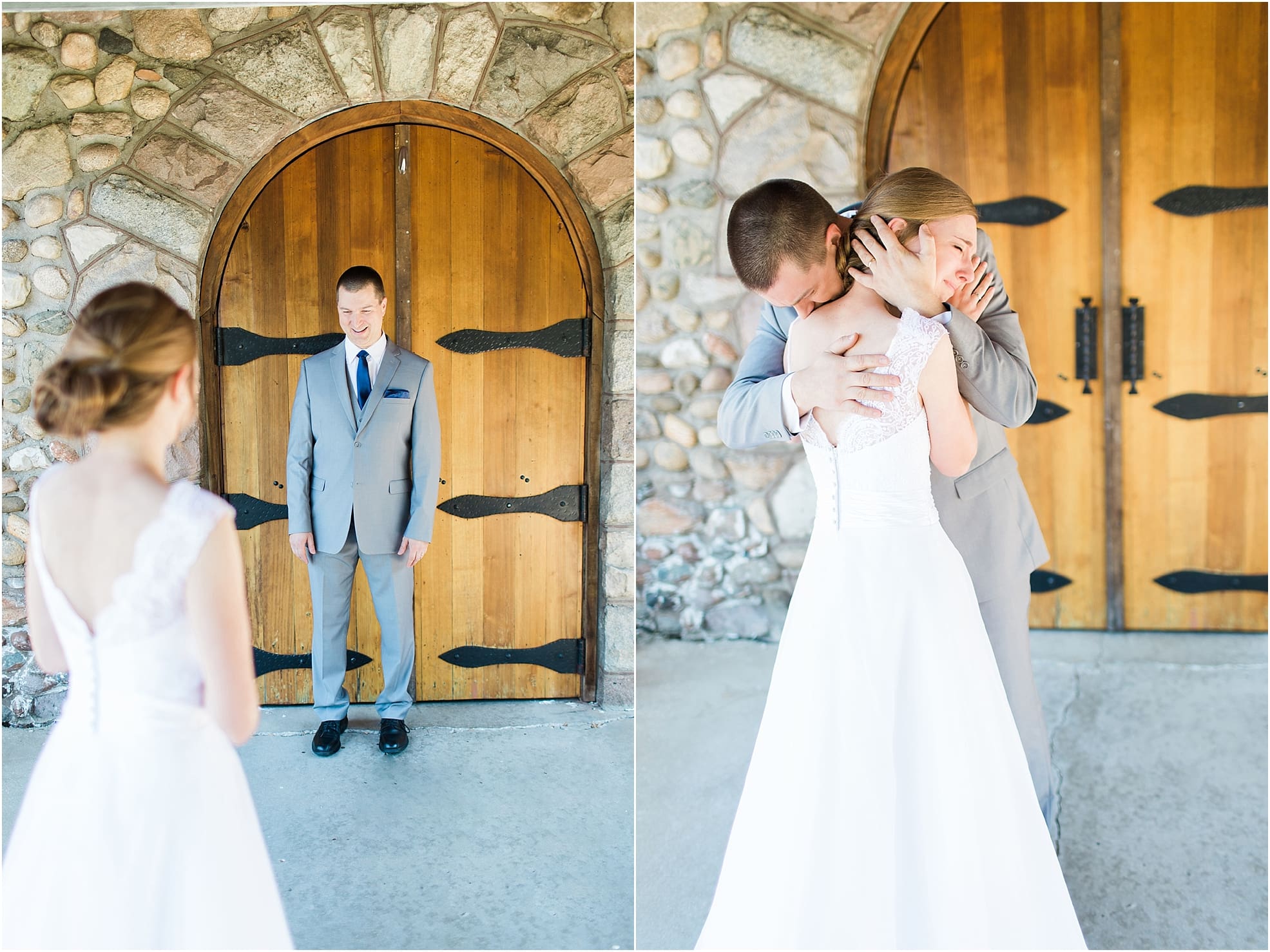 Arielle Peters Photography | Father of bride and bride having first reveal on wedding day at Lawton Lions Heritage Community Center in Lawton, Michigan.