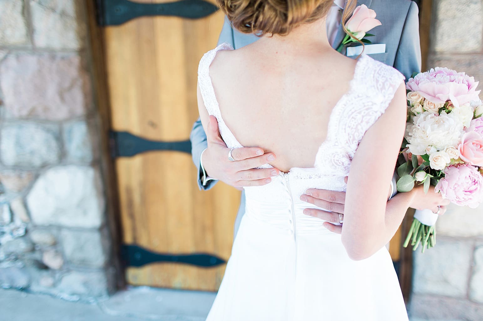 Arielle Peters Photography | Bride and groom having first reveal on wedding day at Lawton Lions Heritage Community Center in Lawton, Michigan.
