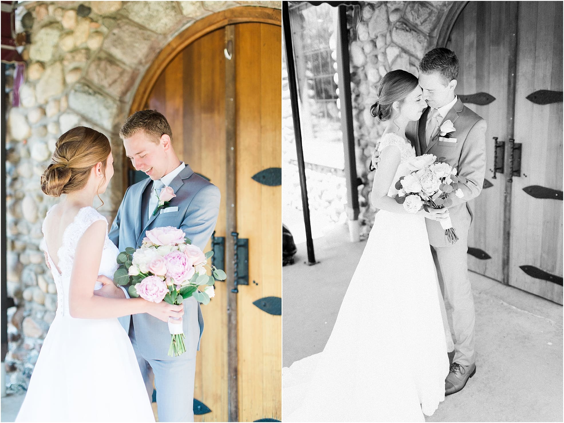 Arielle Peters Photography | Bride and groom having first reveal on wedding day at Lawton Lions Heritage Community Center in Lawton, Michigan.