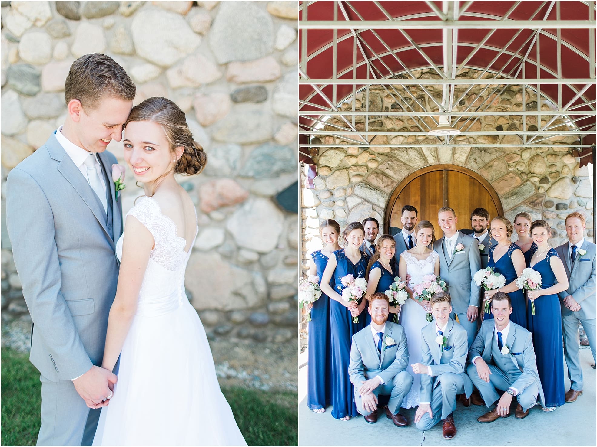 Arielle Peters Photography | Wedding party in front of wooden cellar door on wedding day at Lawton Lions Heritage Community Center in Lawton, Michigan.