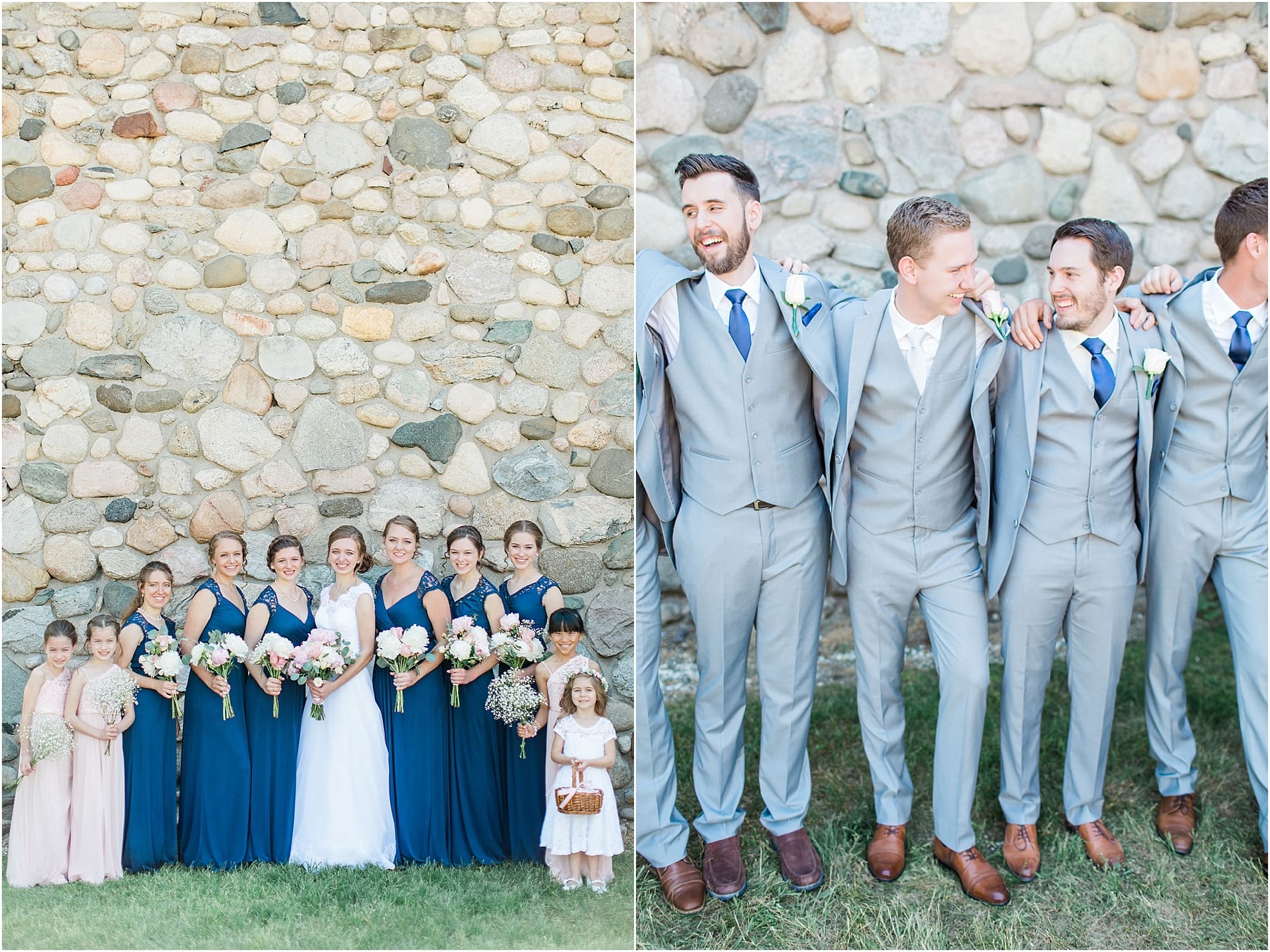 Arielle Peters Photography | Groom and groomsmen next to historic cobblestone building on wedding day at Lawton Lions Heritage Community Center in Lawton, Michigan.