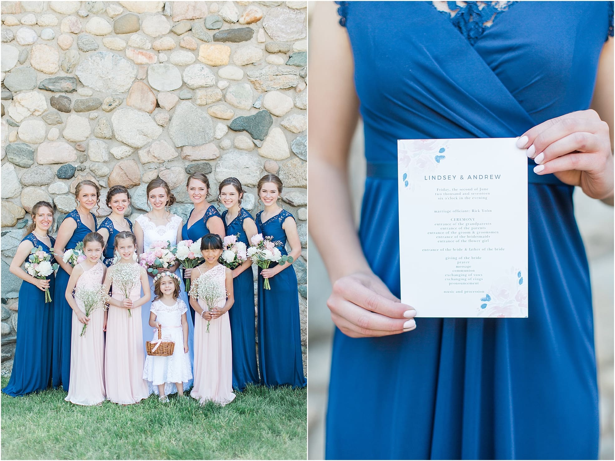 Arielle Peters Photography | Bride and bridesmaids next to historic cobblestone building on wedding day at Lawton Lions Heritage Community Center in Lawton, Michigan.