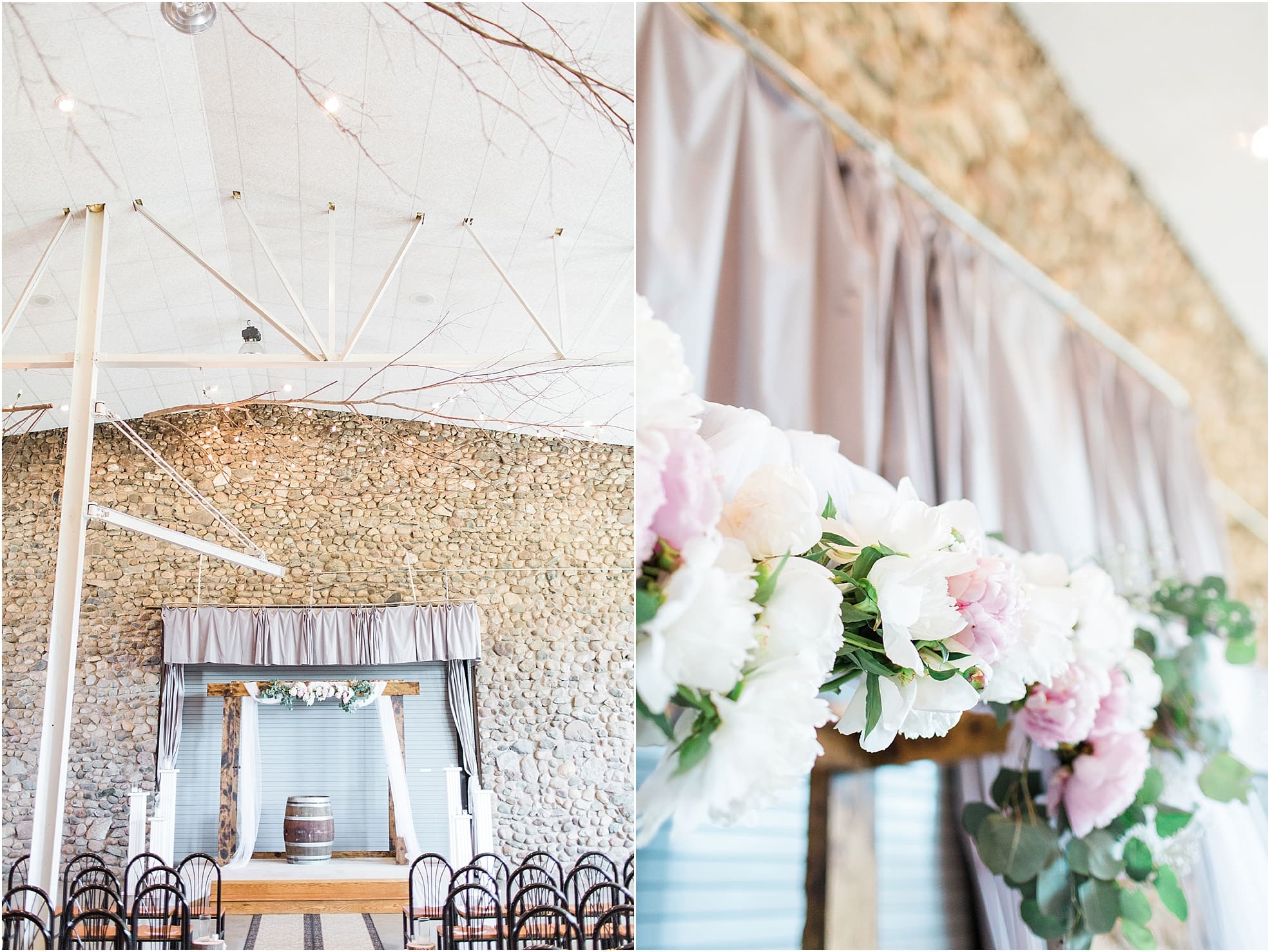 Arielle Peters Photography | Indoor wedding ceremony floral arrangements at Lawton Lions Heritage Community Center in Lawton, Michigan.
