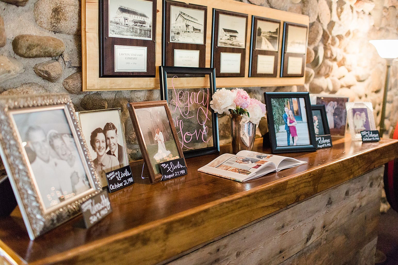 Arielle Peters Photography | Wedding reception memory table at Lawton Lions Heritage Community Center in Lawton, Michigan.