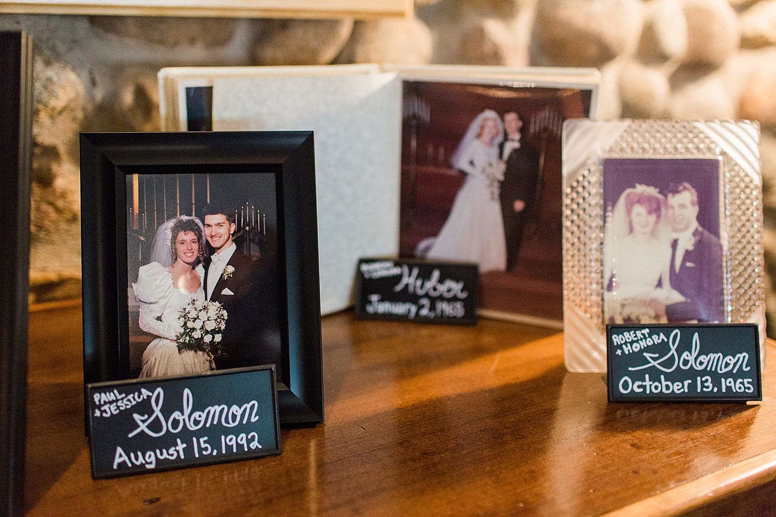 Arielle Peters Photography | Wedding reception memory table at Lawton Lions Heritage Community Center in Lawton, Michigan.
