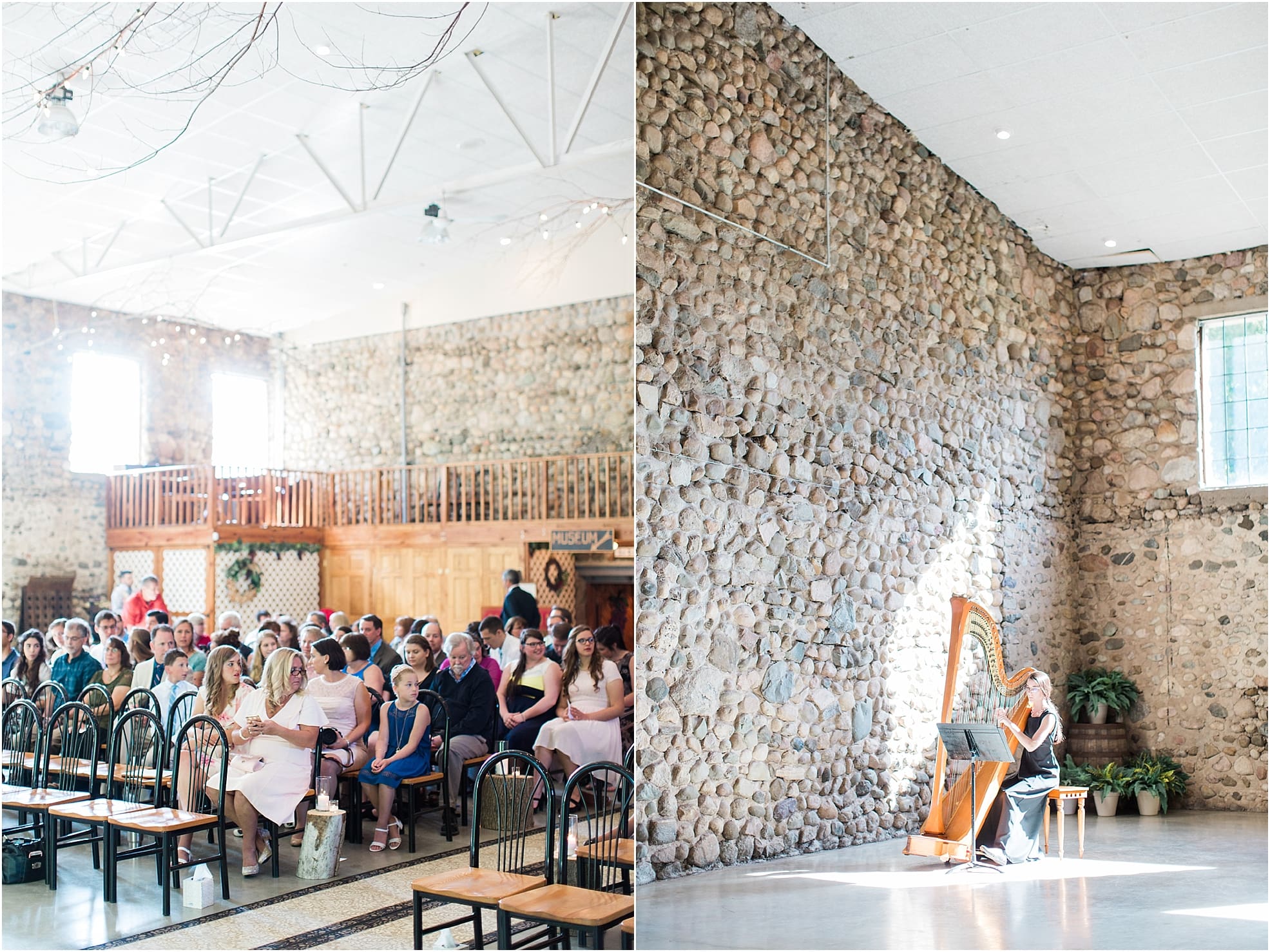 Arielle Peters Photography | Indoor wedding ceremony harp player at Lawton Lions Heritage Community Center in Lawton, Michigan.