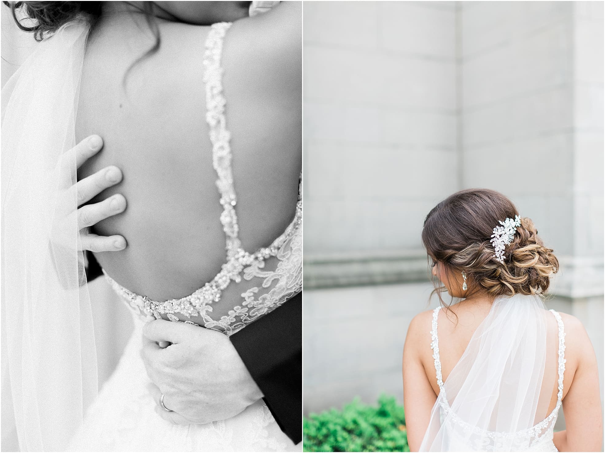 Arielle Peters Photography | Groom holding bride's back on wedding day at First United Methodist Church in Mishawaka, Indiana.