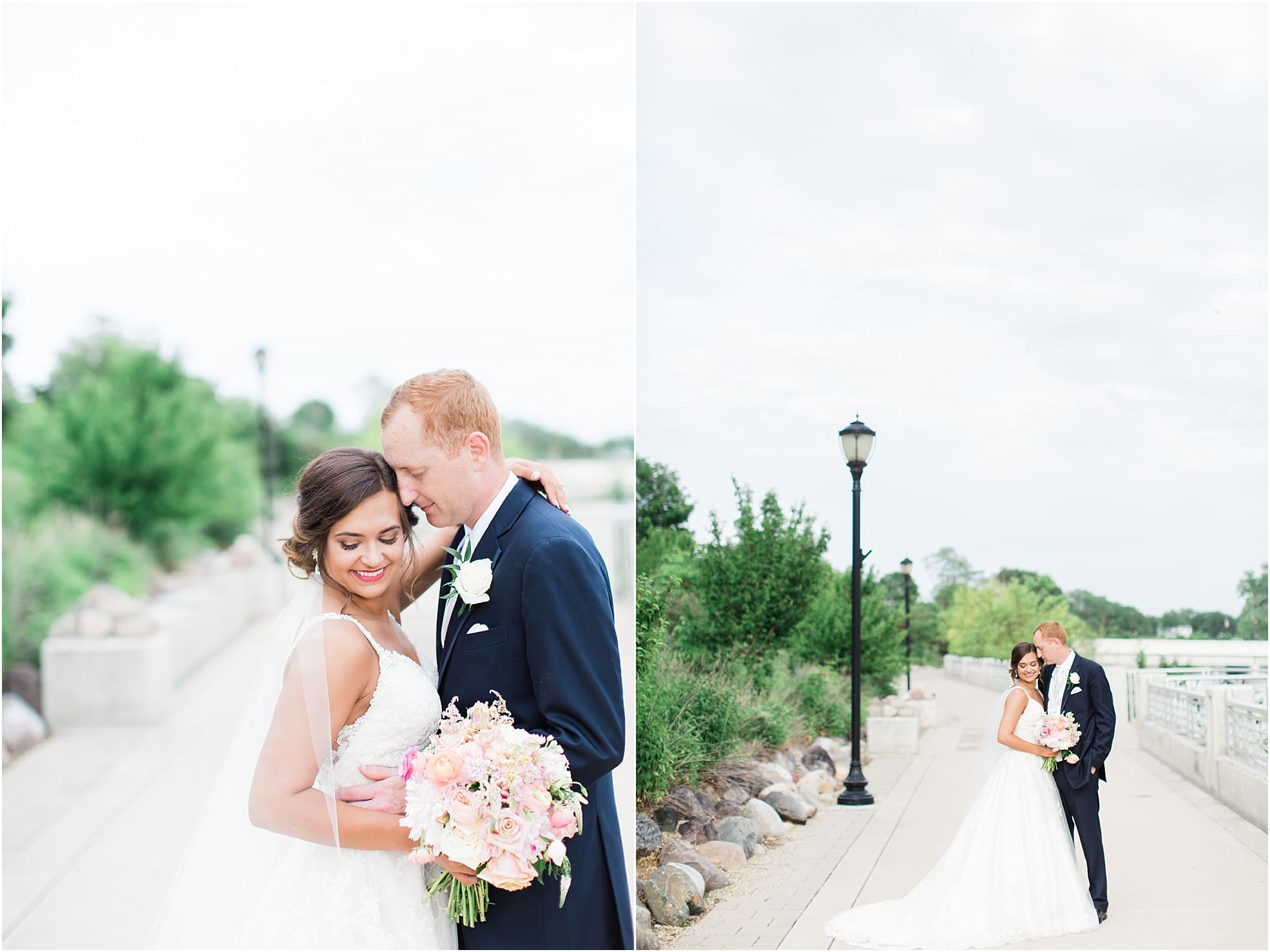 Arielle Peters Photography | Bride and groom next to lake on wedding day at First United Methodist Church in Mishawaka, Indiana.