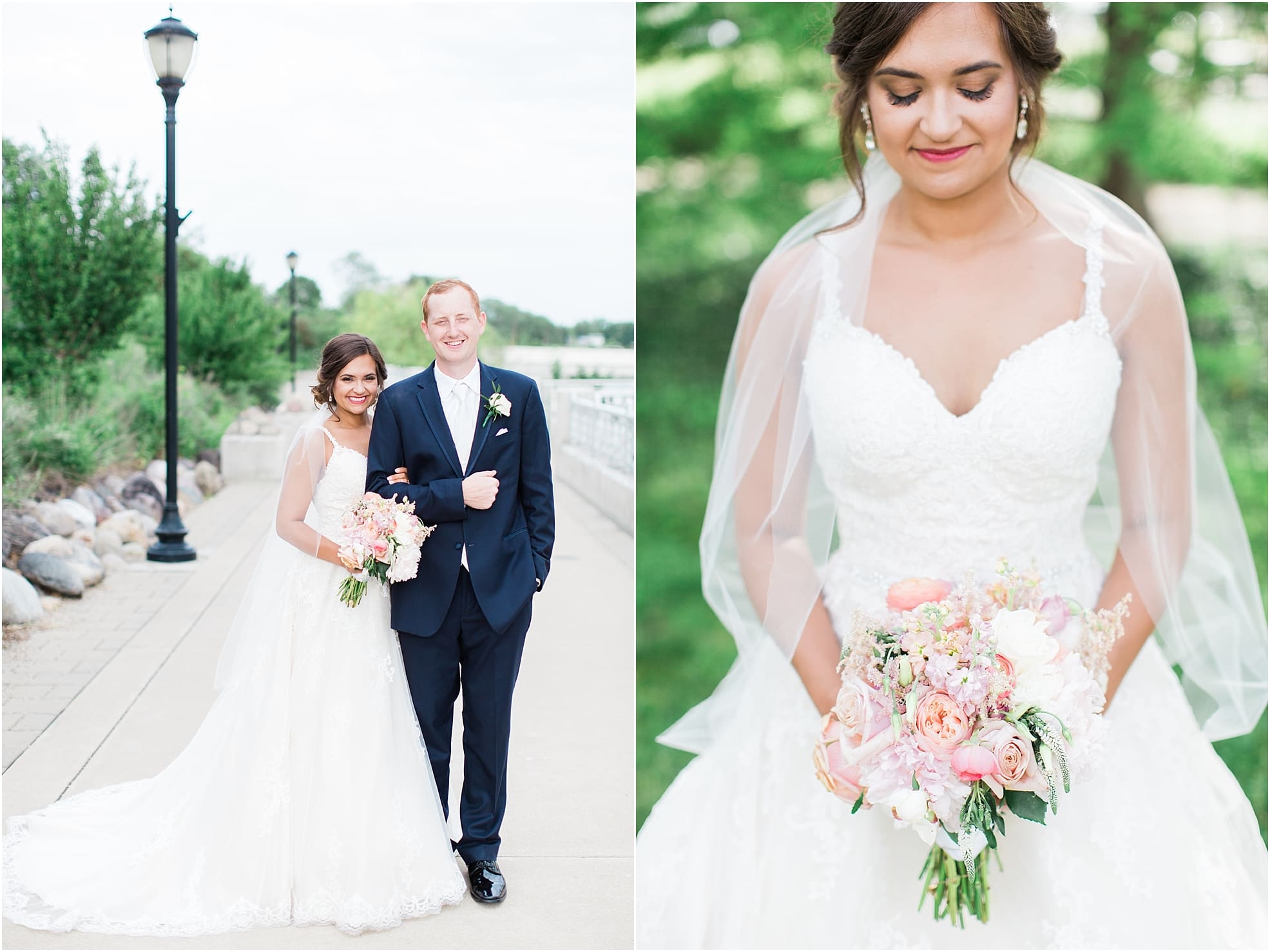 Arielle Peters Photography | Bride and groom next to lake on wedding day at First United Methodist Church in Mishawaka, Indiana.