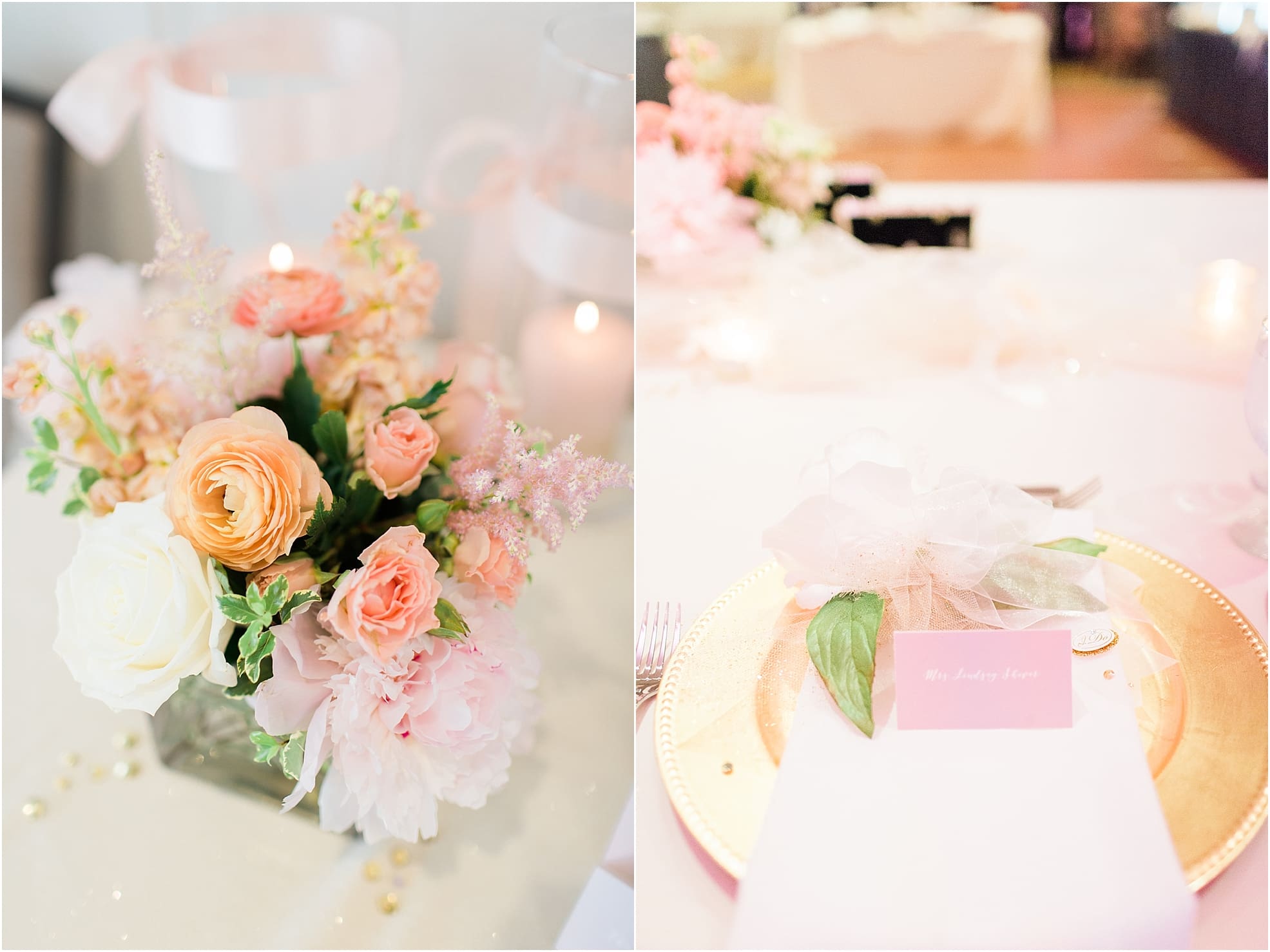 Arielle Peters Photography | Wedding reception table settings and floral arrangements at the Holiday Inn in Mishawaka, Indiana.
