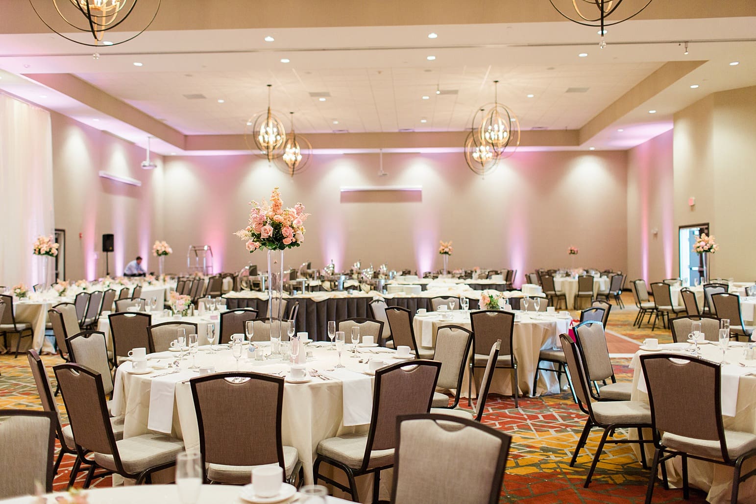Arielle Peters Photography | Wedding reception table settings and floral arrangements at the Holiday Inn in Mishawaka, Indiana.