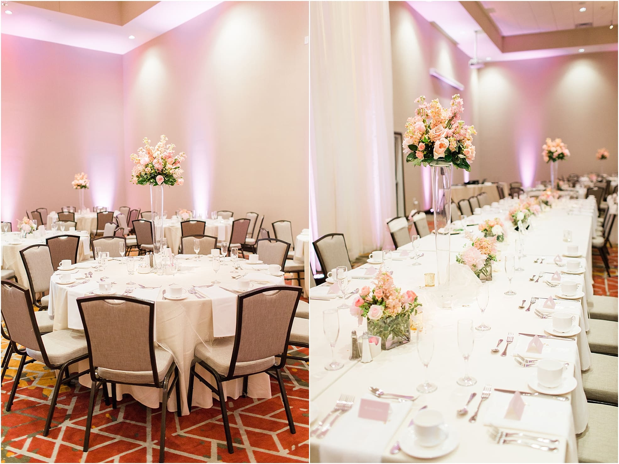 Arielle Peters Photography | Wedding reception table settings and floral arrangements at the Holiday Inn in Mishawaka, Indiana.