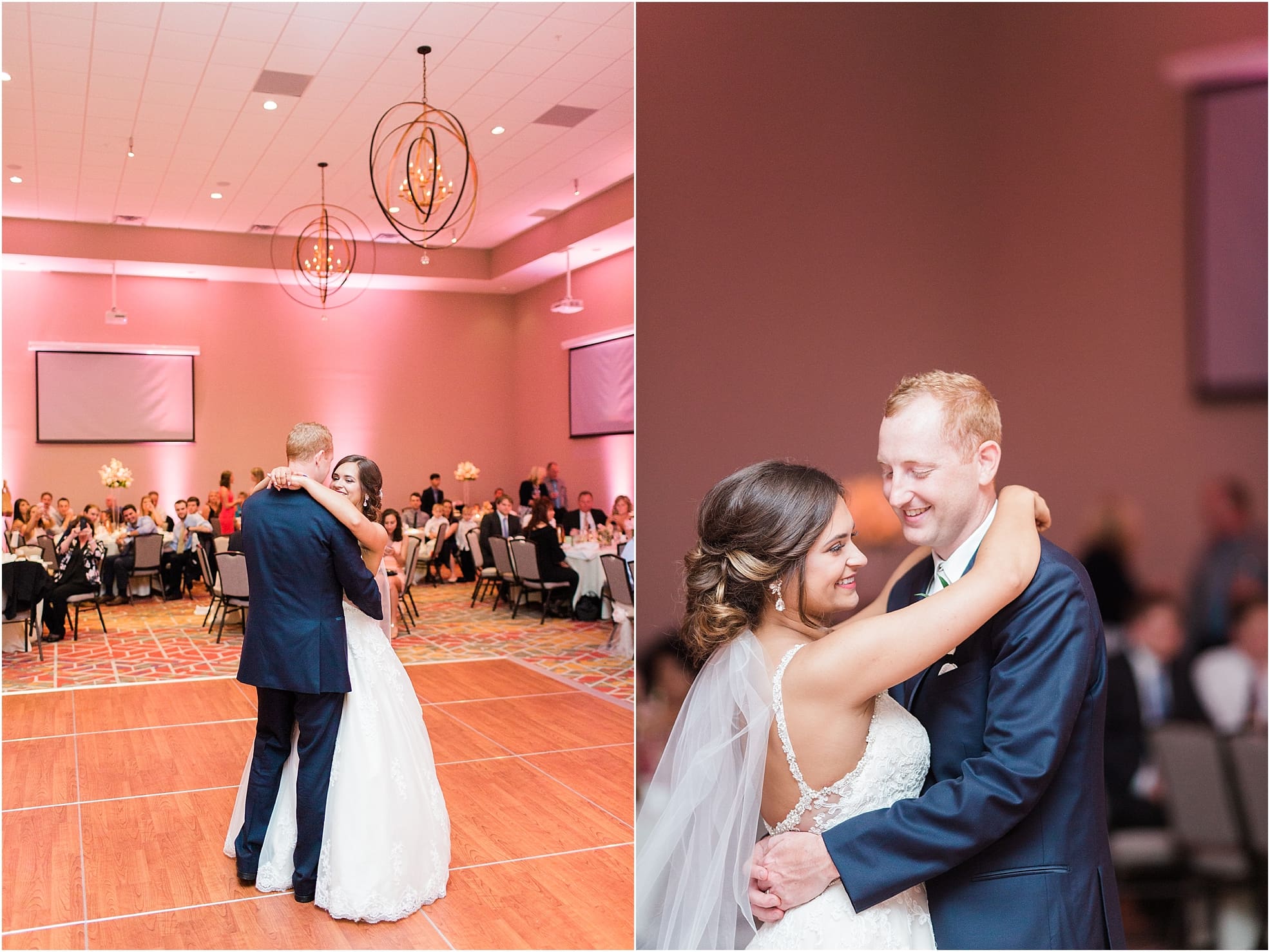 Arielle Peters Photography | Bride and groom sharing their first dance at wedding reception at the Holiday Inn in Mishawaka, Indiana.