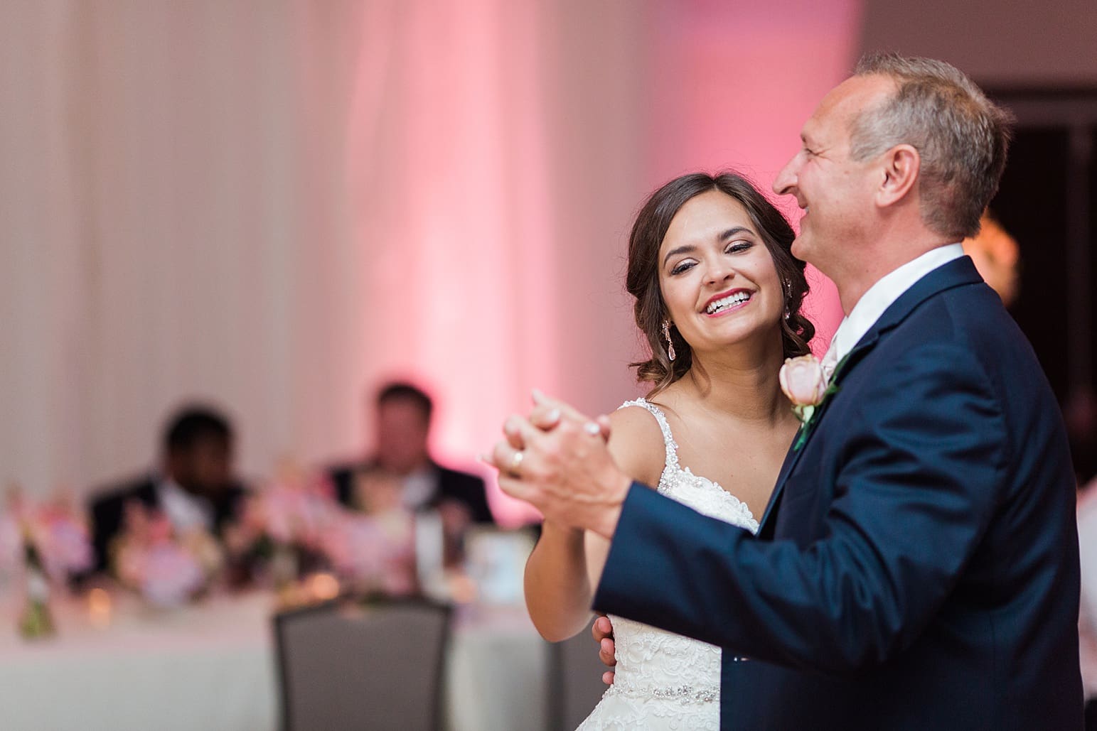 Arielle Peters Photography | Father of bride and bride sharing a dance at wedding reception at the Holiday Inn in Mishawaka, Indiana.