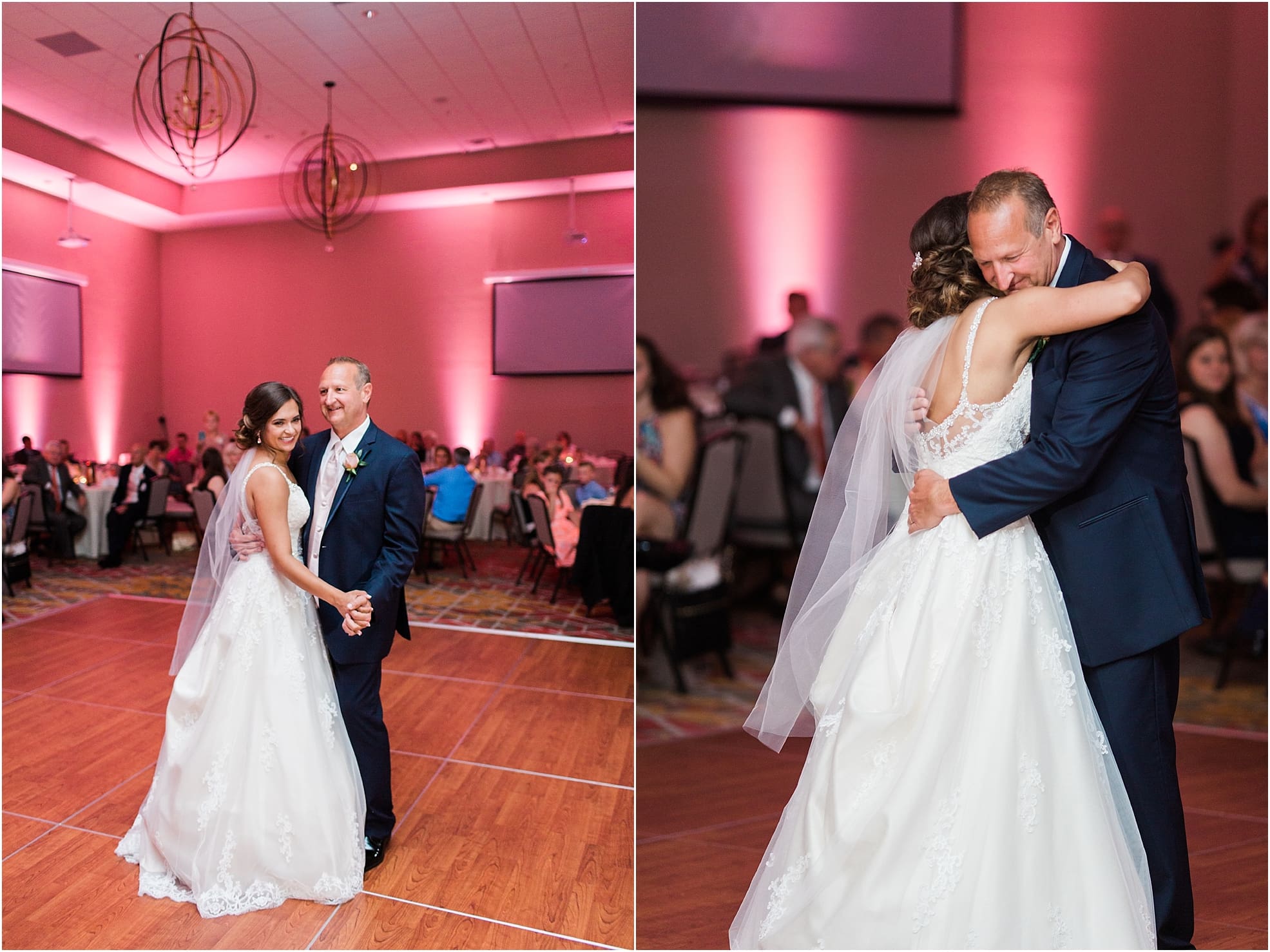 Arielle Peters Photography | Father of bride and bride sharing a dance at wedding reception at the Holiday Inn in Mishawaka, Indiana.