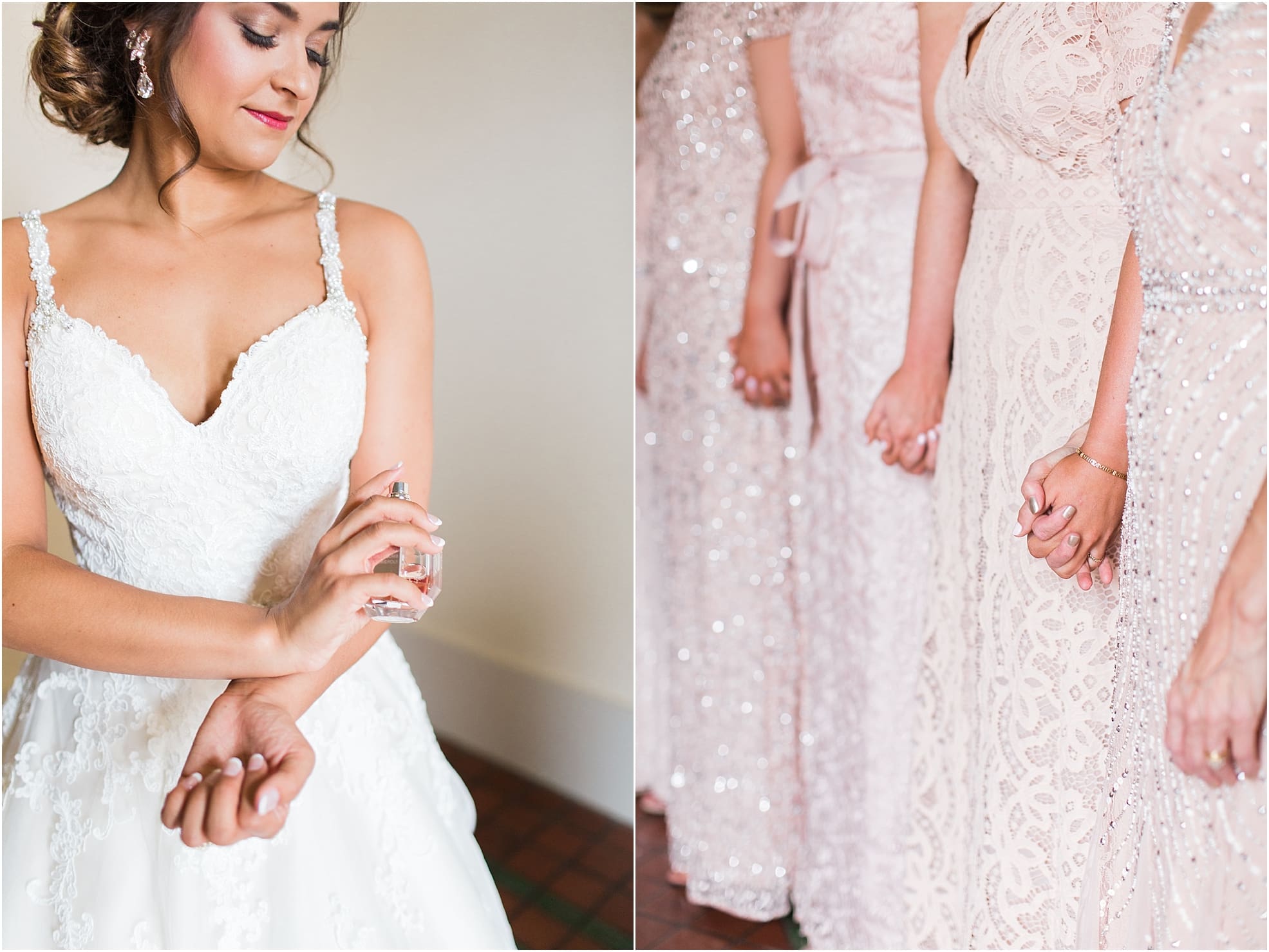 Arielle Peters Photography | Bridesmaids holding hands on wedding day at First United Methodist Church in Mishawaka, Indiana.