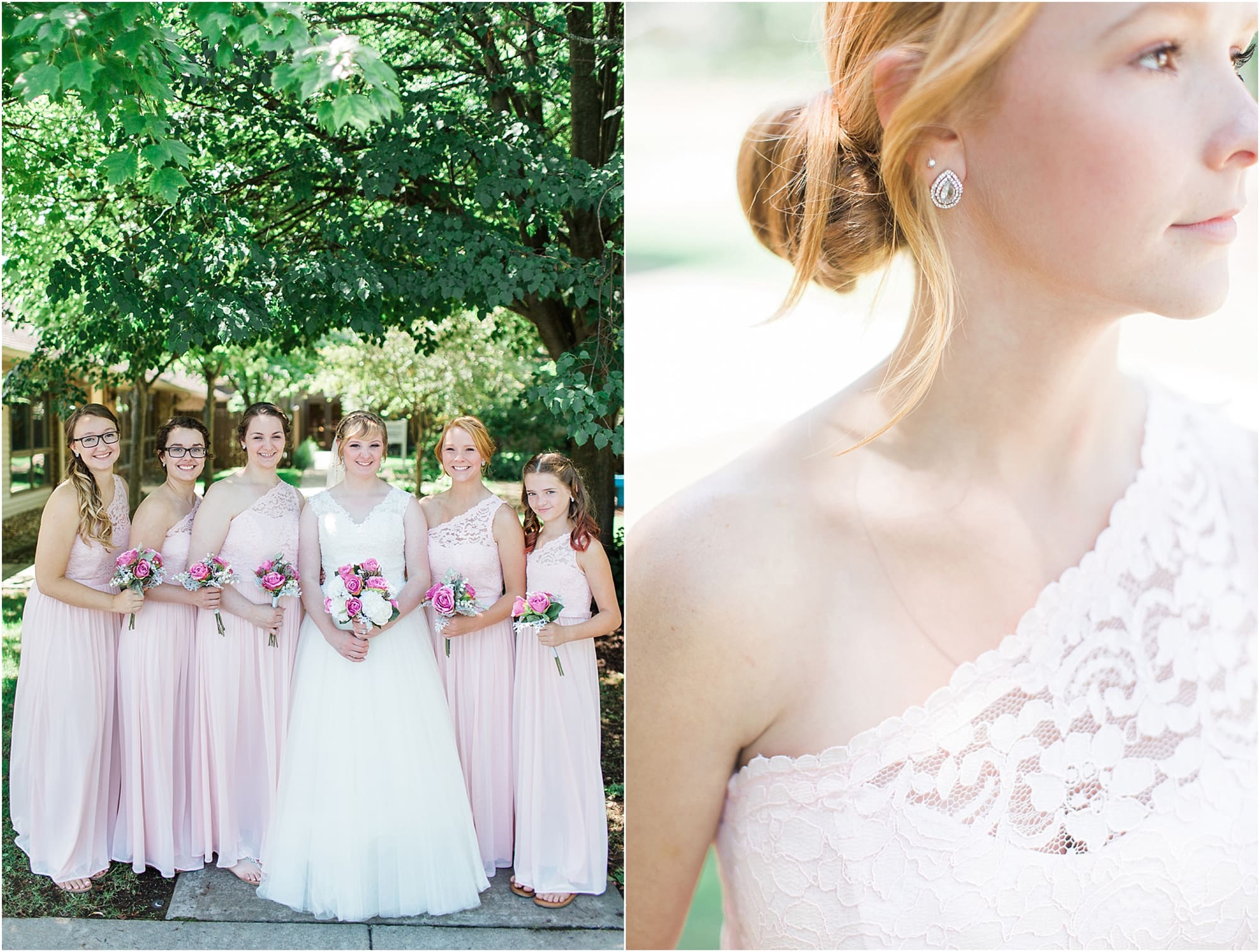 Arielle Peters Photography | Bride and bridesmaids outside under trees on wedding day at St. Joseph County Parks in South Bend, Indiana.