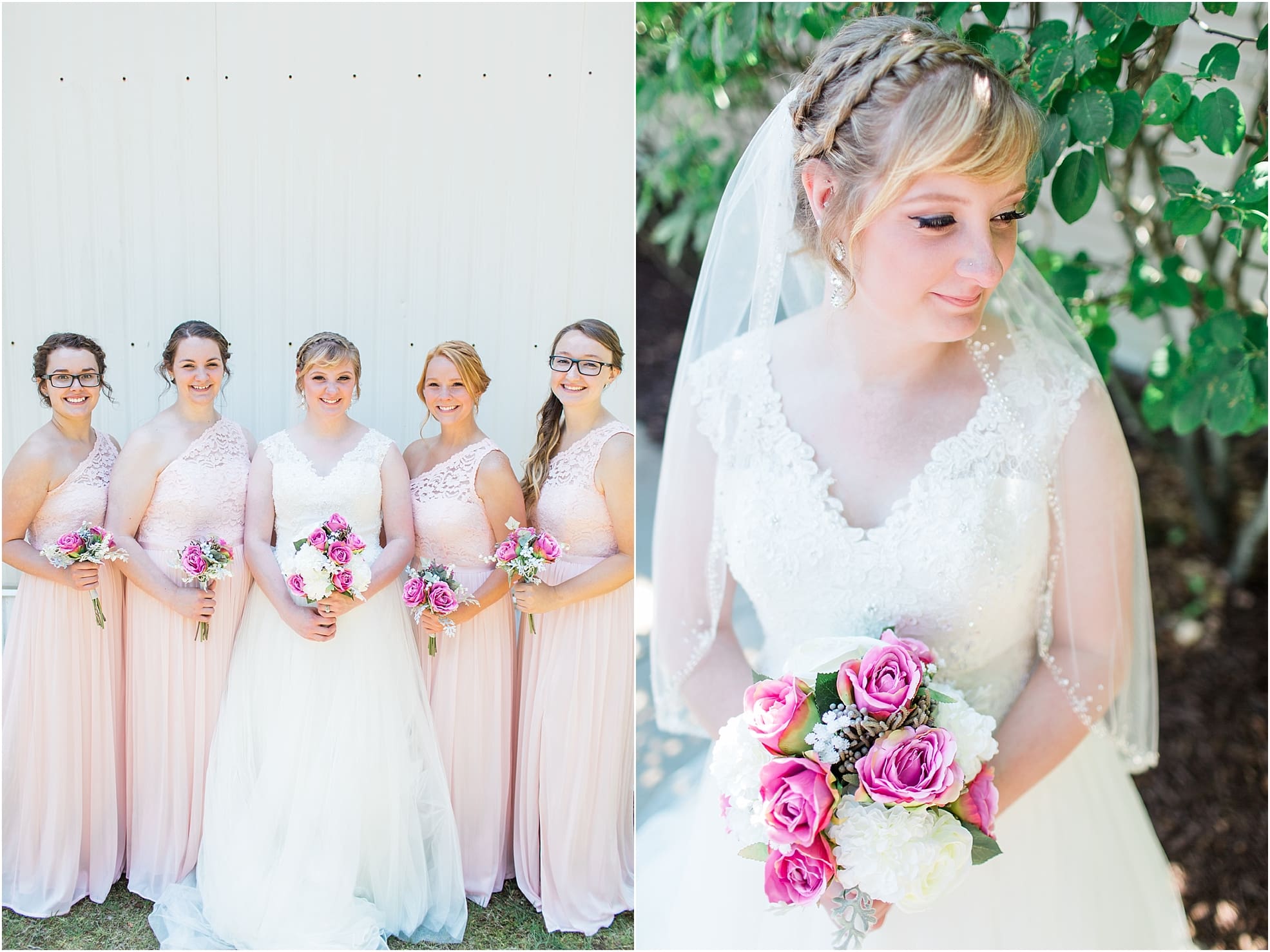 Arielle Peters Photography | Bride and bridesmaids outside under trees on wedding day at St. Joseph County Parks in South Bend, Indiana.