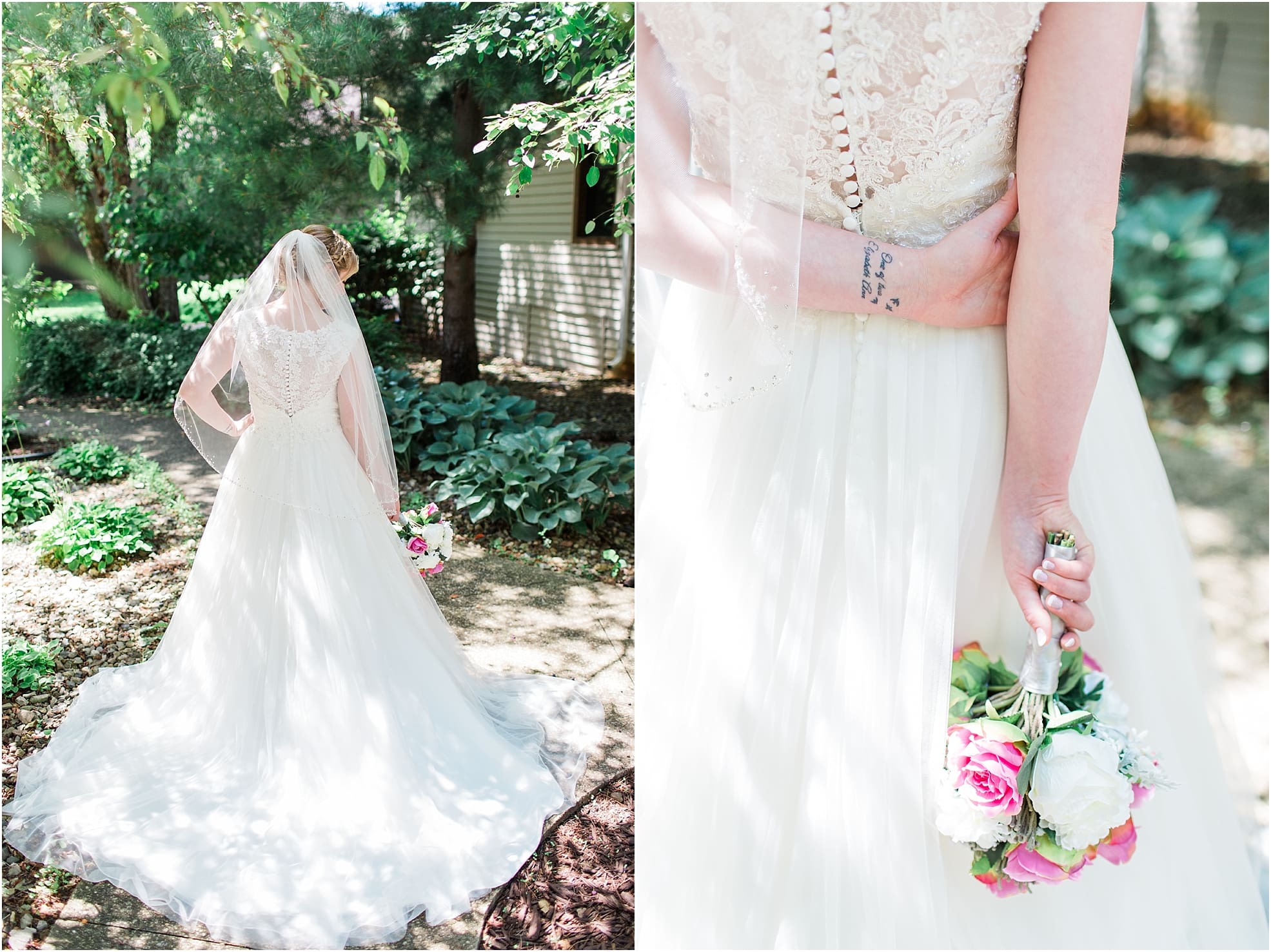 Arielle Peters Photography | Bride outside in garden on wedding day at St. Joseph County Parks in South Bend, Indiana.