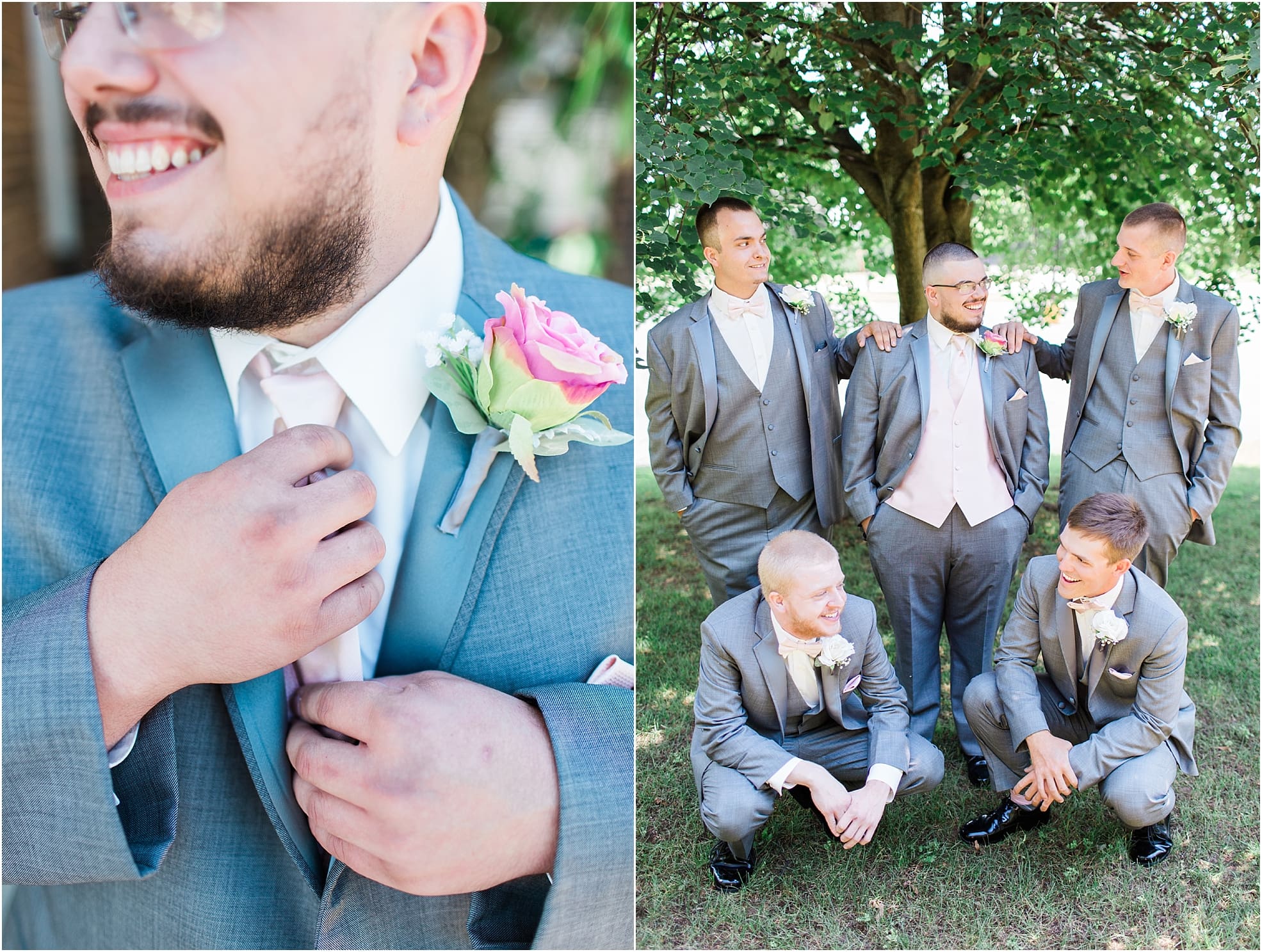 Arielle Peters Photography | Groom and groomsmen outside under trees on wedding day at St. Joseph County Parks in South Bend, Indiana.