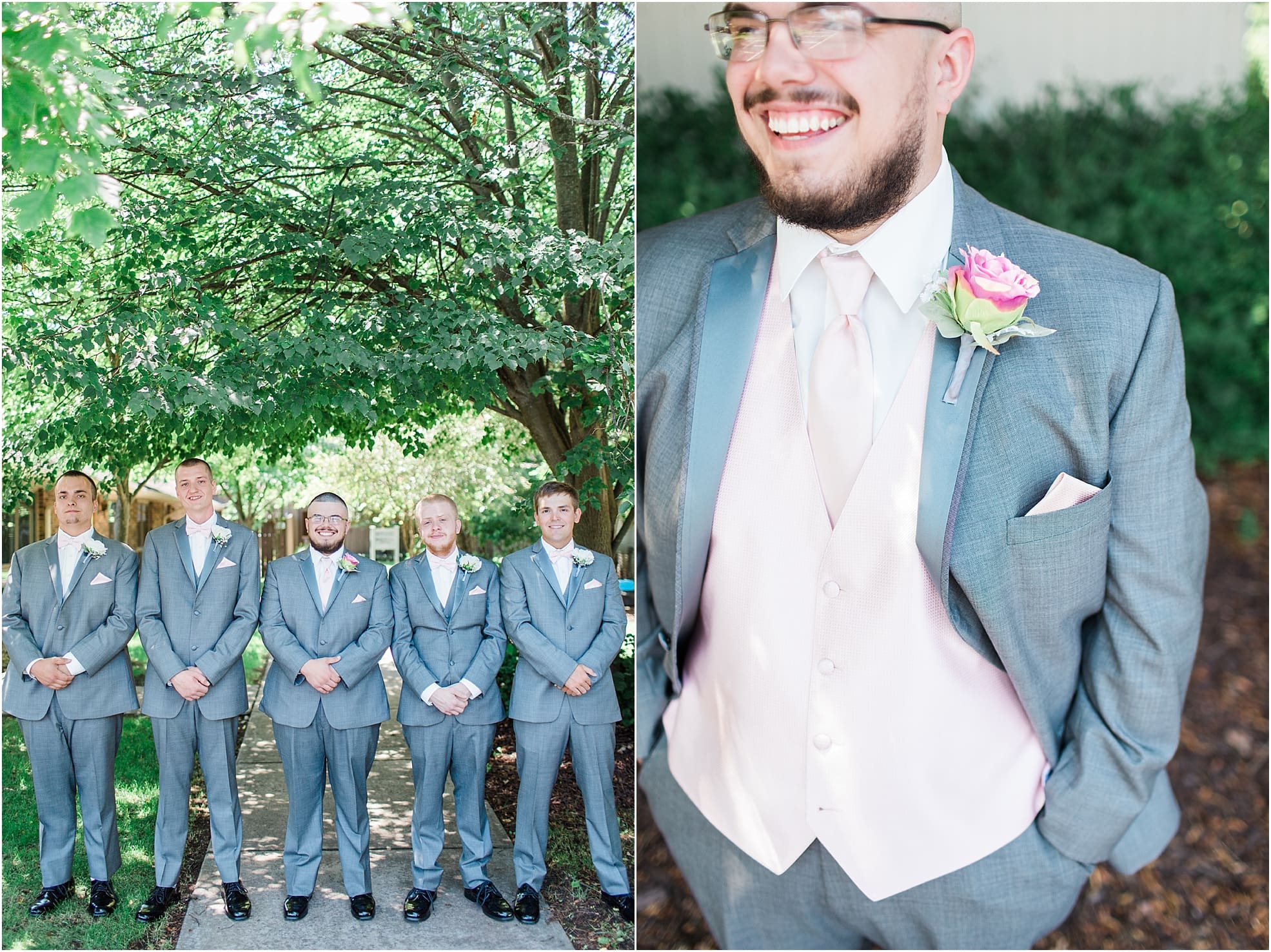Arielle Peters Photography | Groom and groomsmen outside under trees on wedding day at St. Joseph County Parks in South Bend, Indiana.