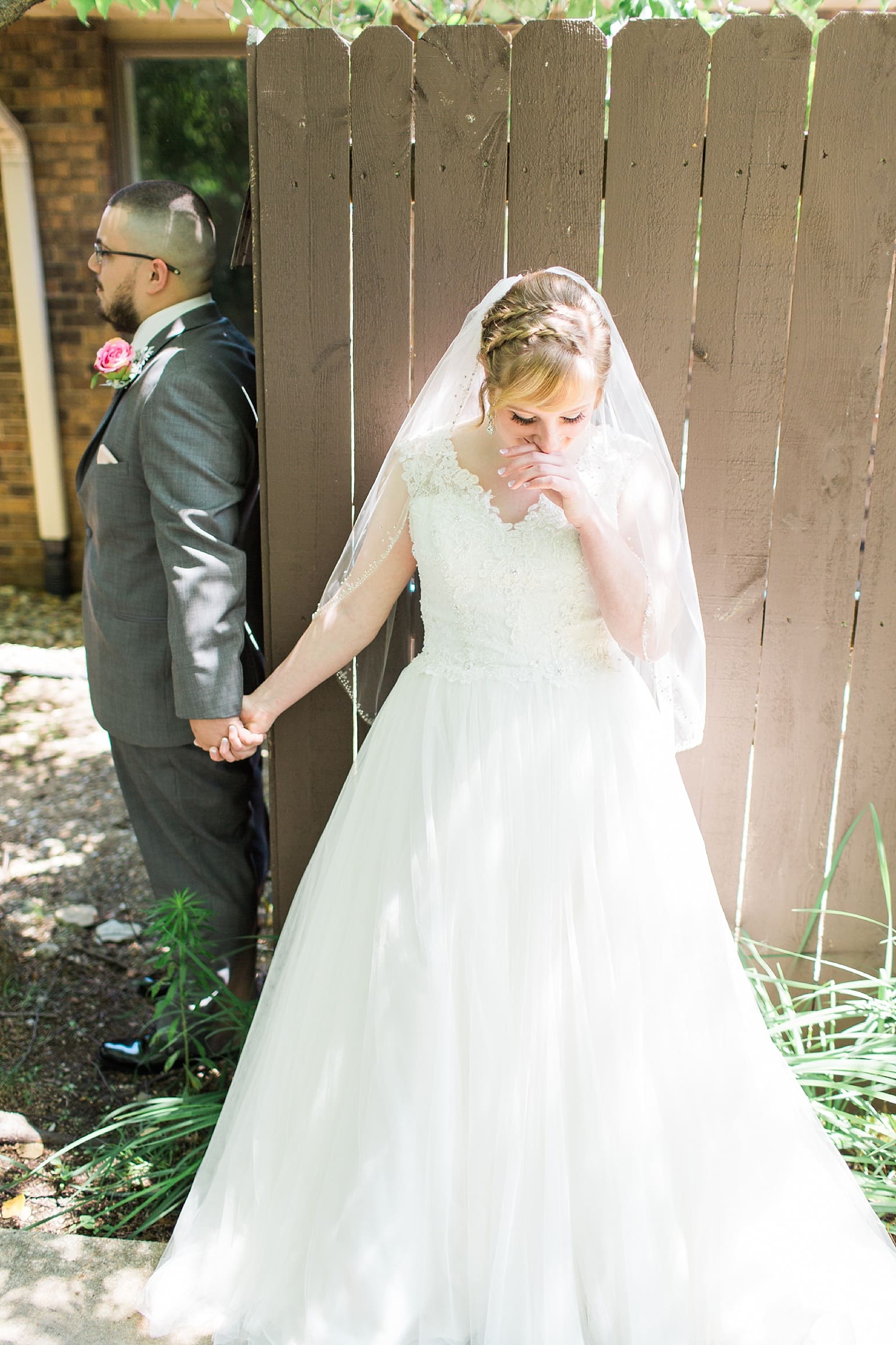 Arielle Peters Photography | Bride and groom praying before ceremony on wedding day at St. Joseph County Parks in South Bend, Indiana.