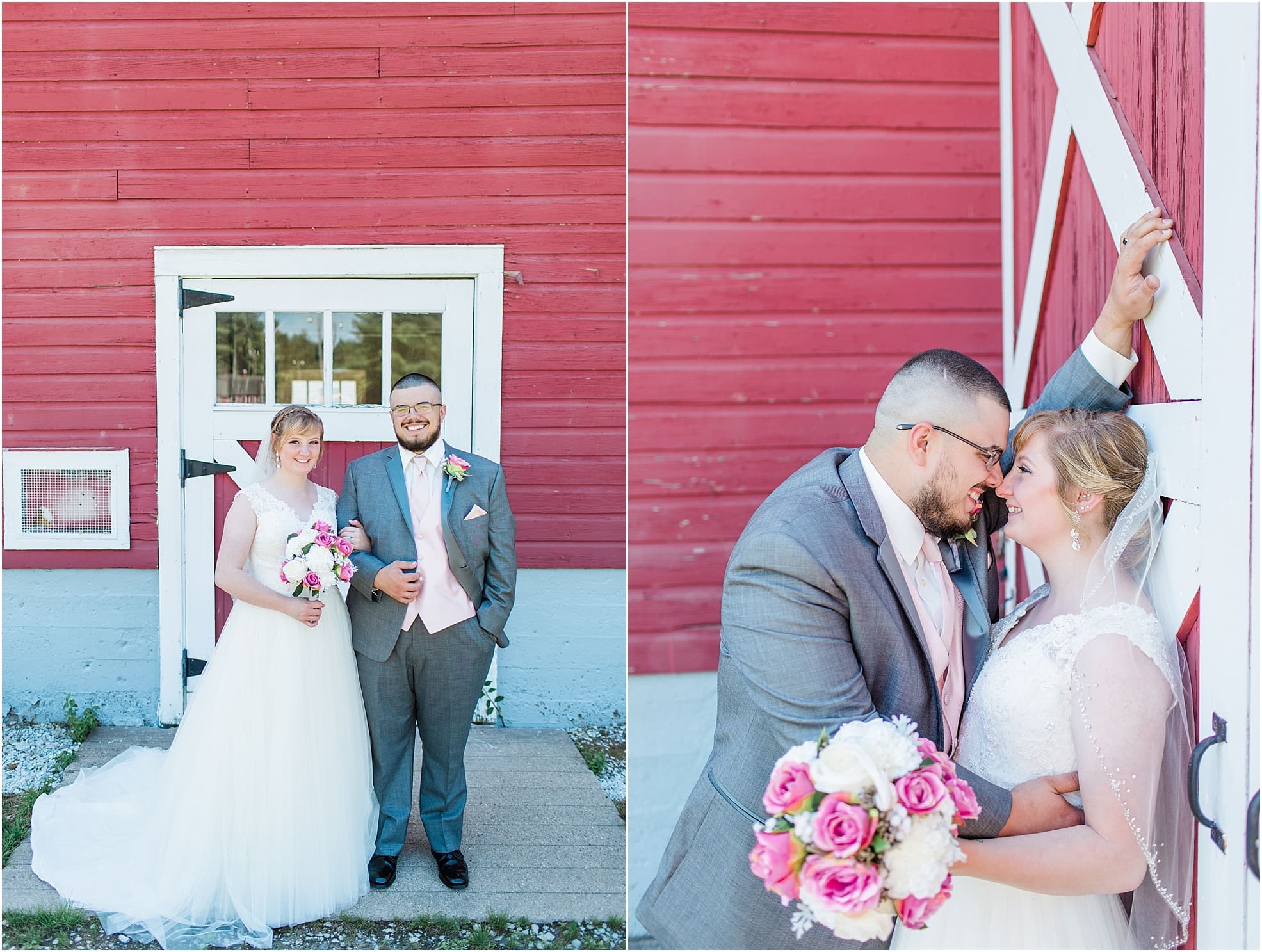 Arielle Peters Photography | Bride and groom next to old red barn on wedding day at St. Joseph County Parks in South Bend, Indiana.