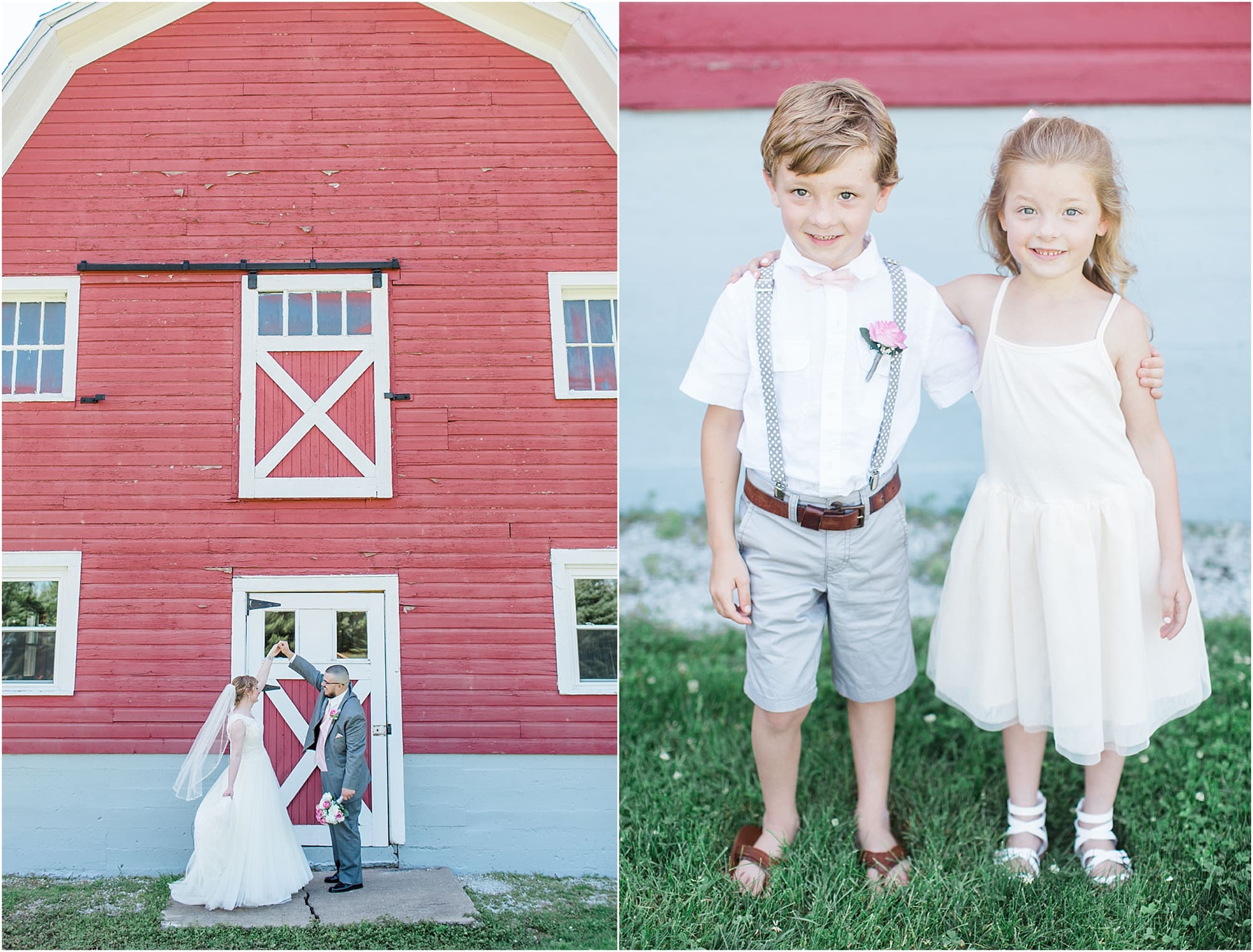 Arielle Peters Photography | Bride and groom dancing next to old red barn on wedding day at St. Joseph County Parks in South Bend, Indiana.