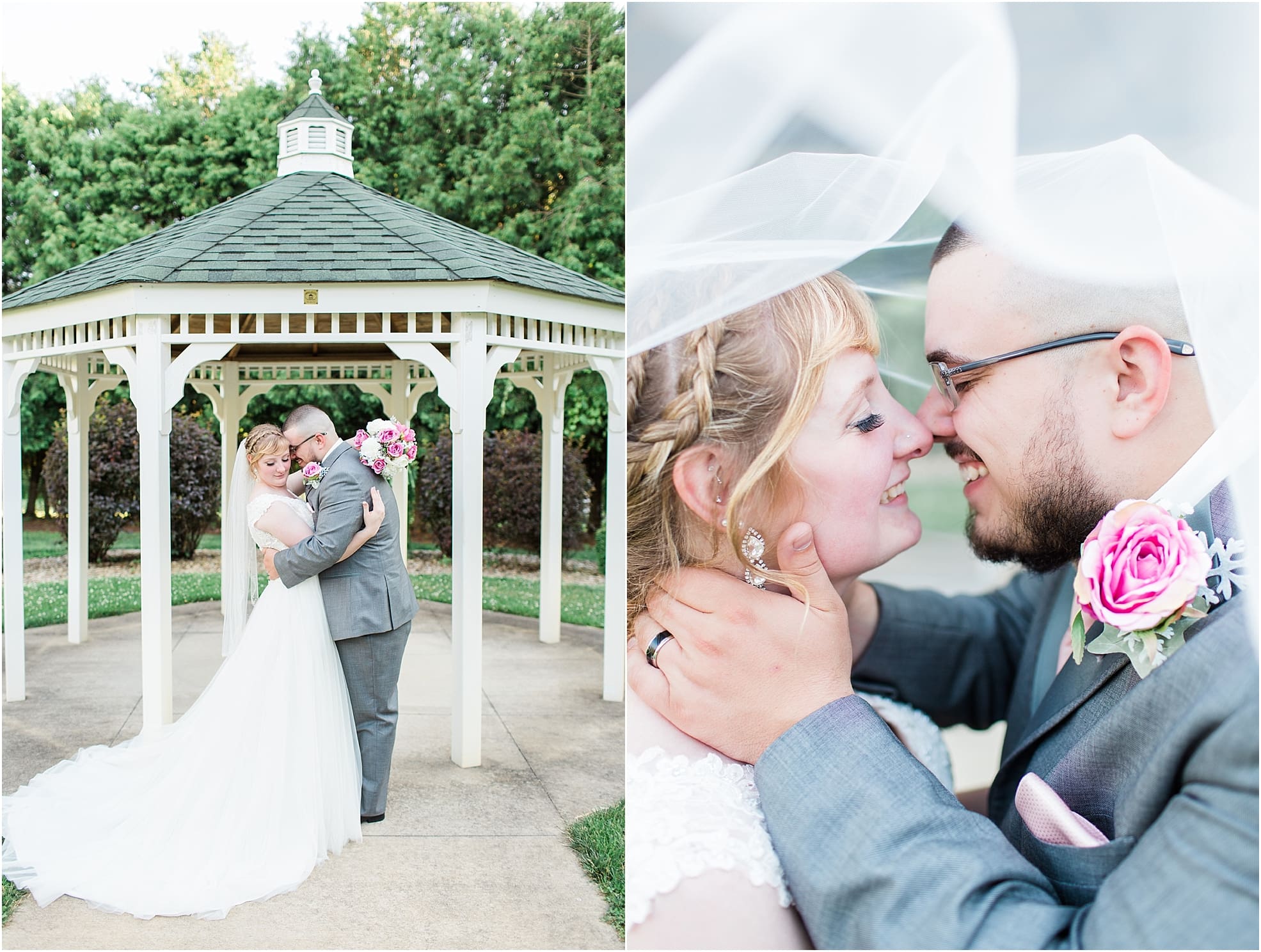 Arielle Peters Photography | Bride and groom outside under gazebo on wedding day at St. Joseph County Parks in South Bend, Indiana.