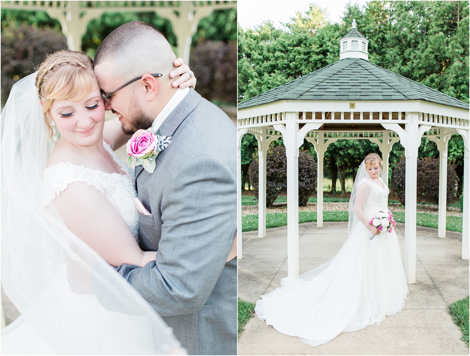 Arielle Peters Photography | Bride and groom outside under gazebo on wedding day at St. Joseph County Parks in South Bend, Indiana.