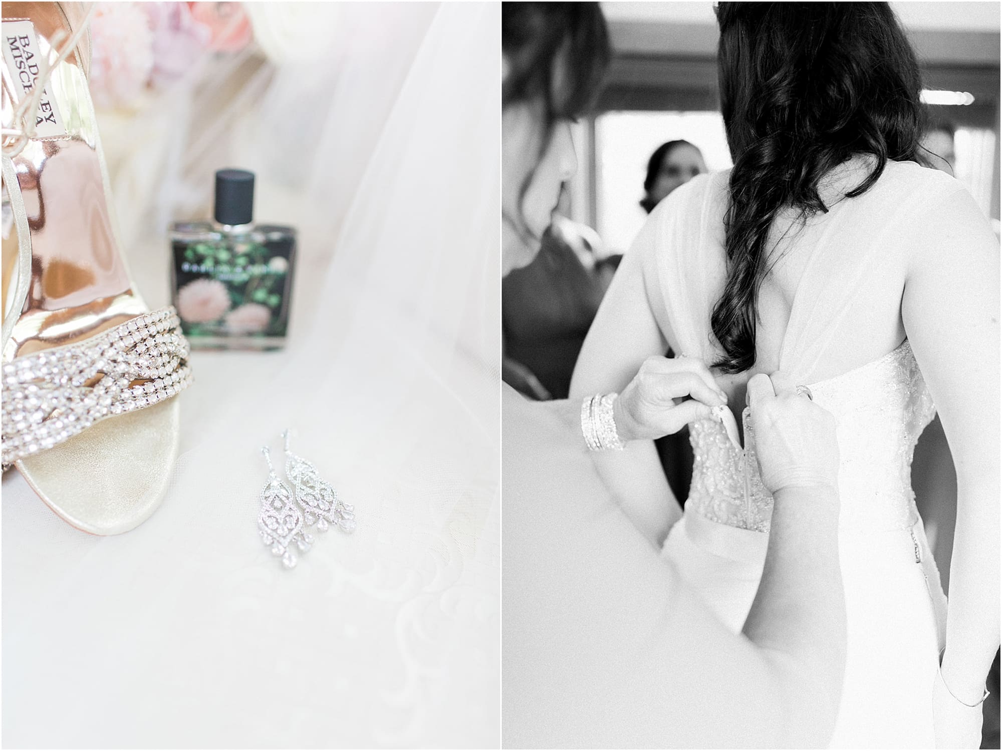Arielle Peters Photography | Bride putting on her wedding gown on wedding day photos at Nazareth Hall in Grand Rapids, Ohio. 