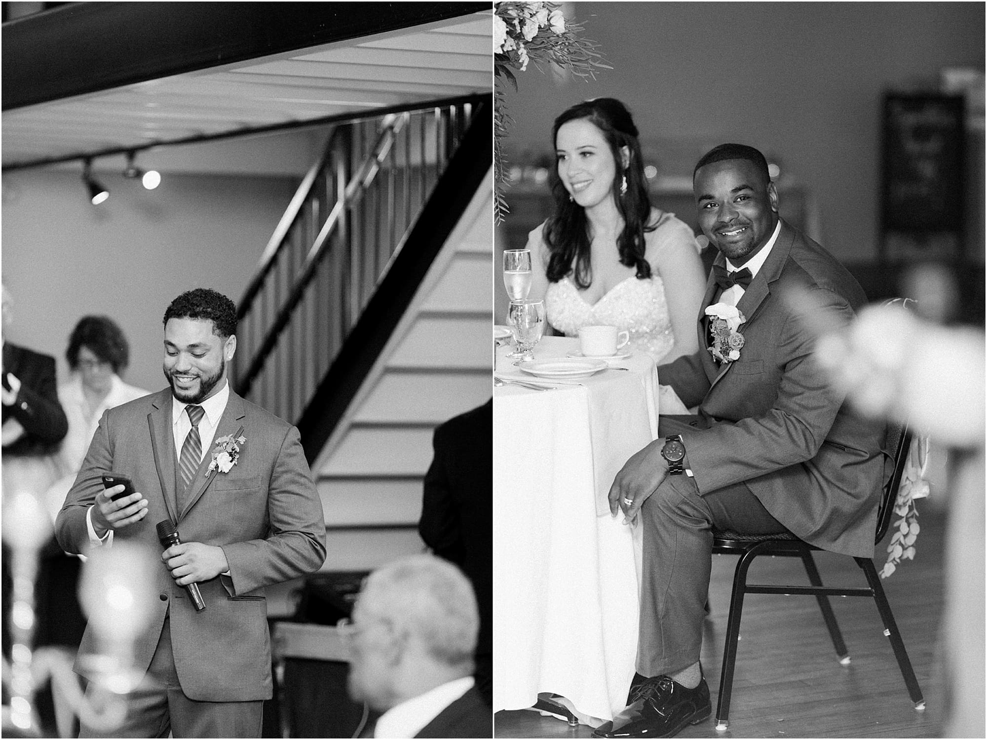 Arielle Peters Photography | Best man giving speech at wedding reception on wedding day at Nazareth Hall in Grand Rapids, Ohio. 