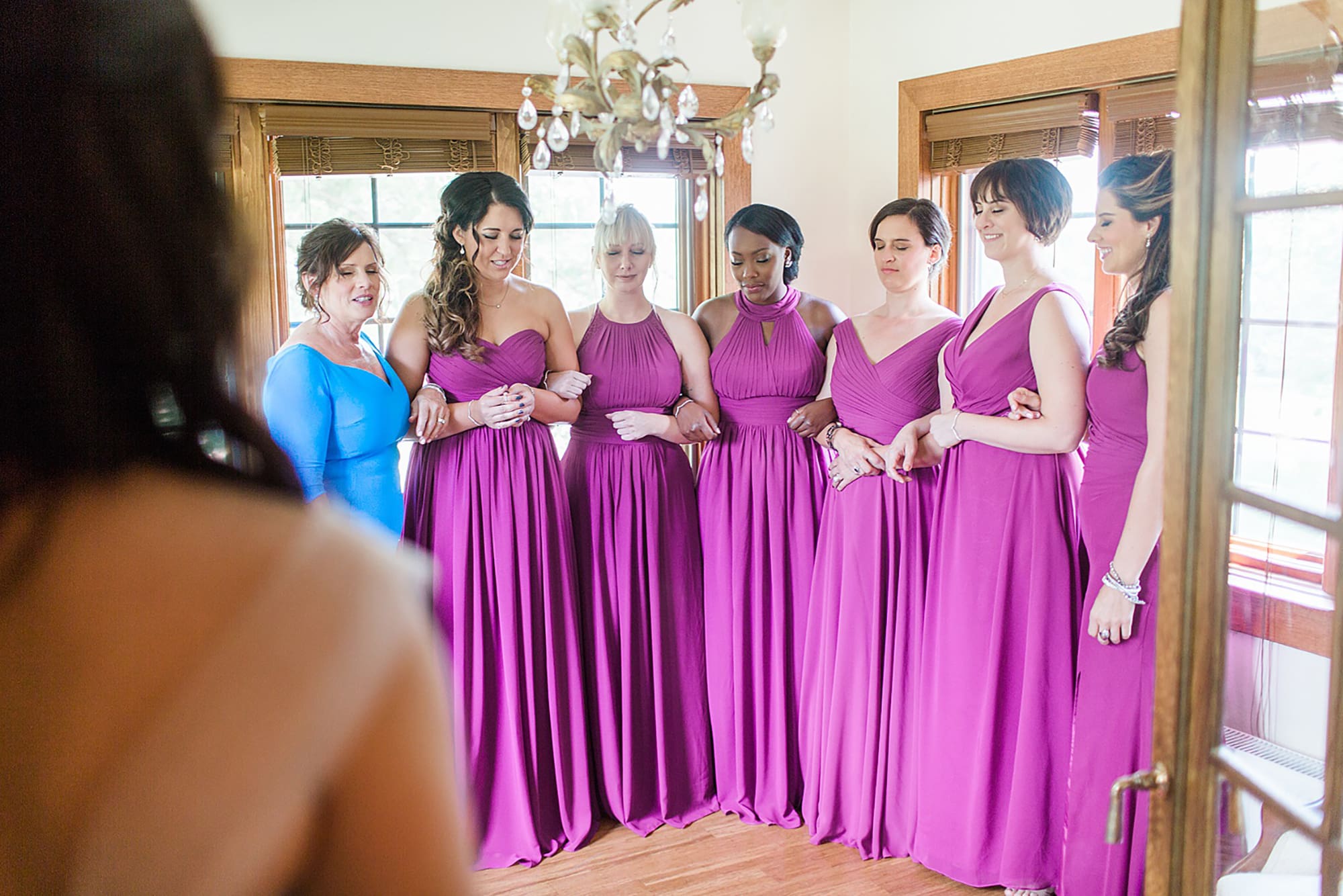 Arielle Peters Photography | Bride and bridesmaids having first reveal on wedding day photos at Nazareth Hall in Grand Rapids, Ohio. 