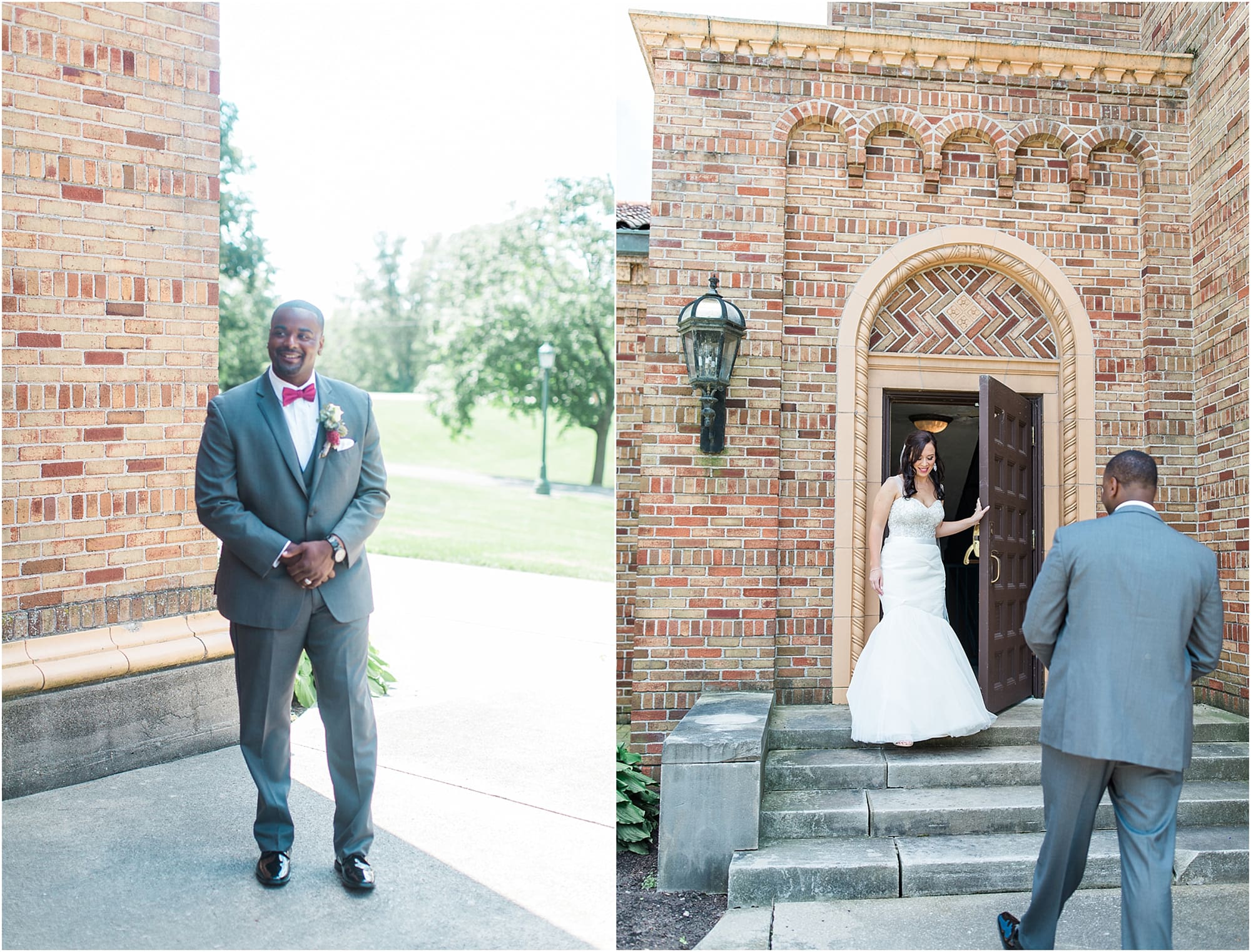 Arielle Peters Photography | Bride and groom having first reveal on wedding day photos at Nazareth Hall in Grand Rapids, Ohio. 