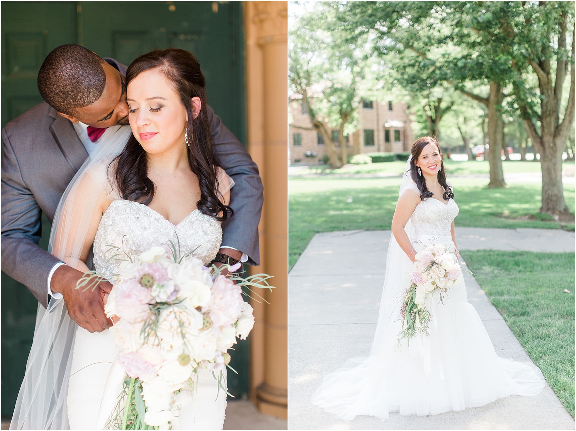 Arielle Peters Photography | Bride and groom kissing under brick archway on wedding day photos at Nazareth Hall in Grand Rapids, Ohio. 