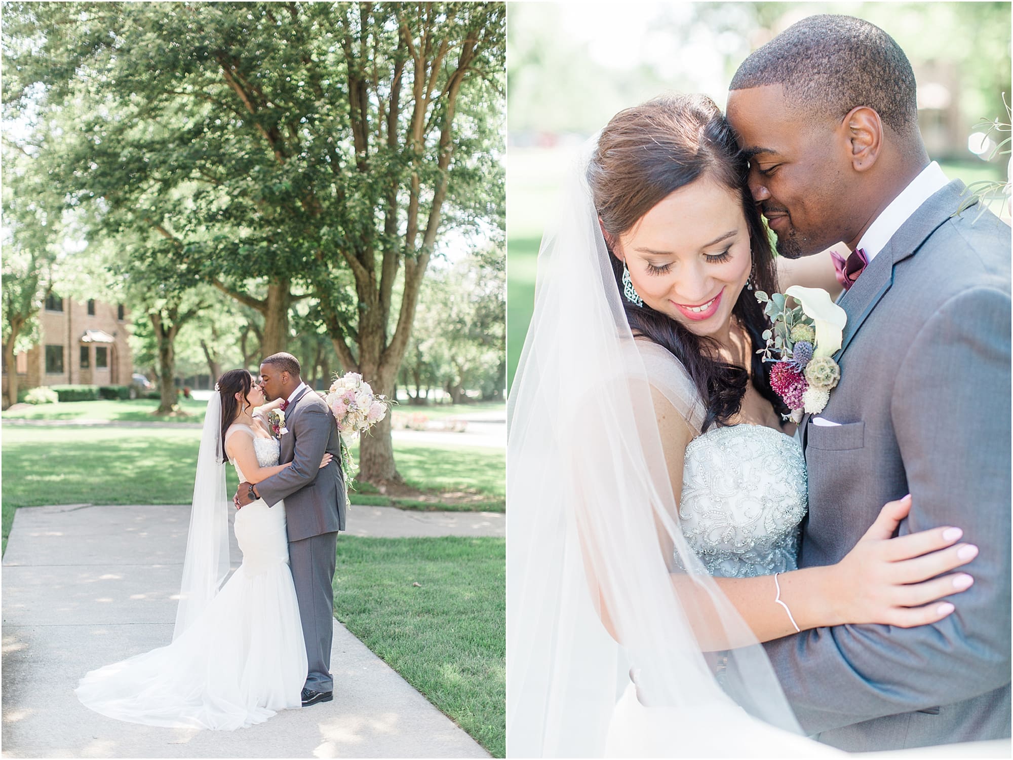 Arielle Peters Photography | Bride and groom kissing in park on wedding day photos at Nazareth Hall in Grand Rapids, Ohio. 