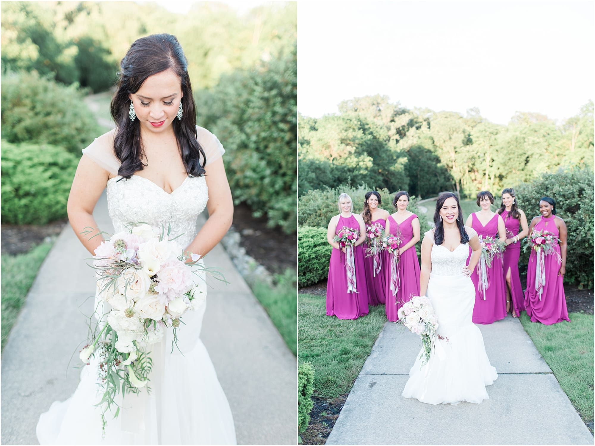 Arielle Peters Photography | Bride and bridesmaids walking in garden on wedding day photos at Nazareth Hall in Grand Rapids, Ohio. 