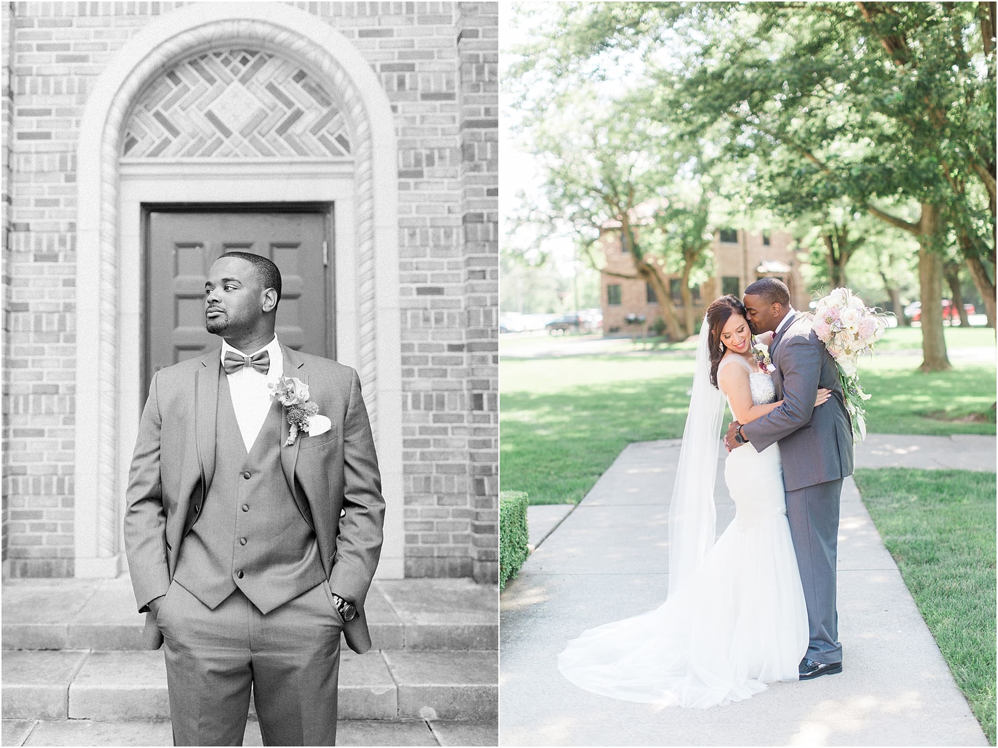 Arielle Peters Photography | Bride and groom kissing in park on wedding day photos at Nazareth Hall in Grand Rapids, Ohio. 