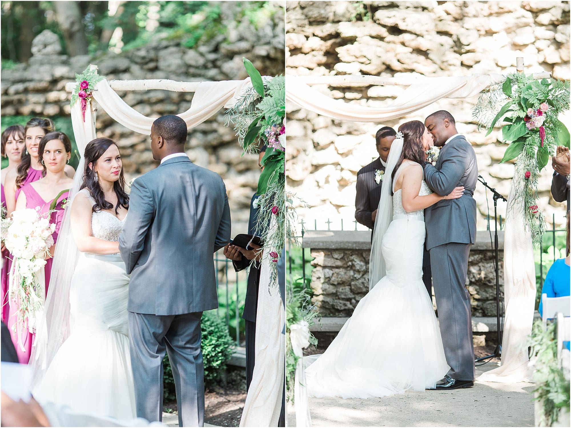 Arielle Peters Photography | Bride and groom kissing at the alter at outdoor wedding day at Nazareth Hall in Grand Rapids, Ohio. 