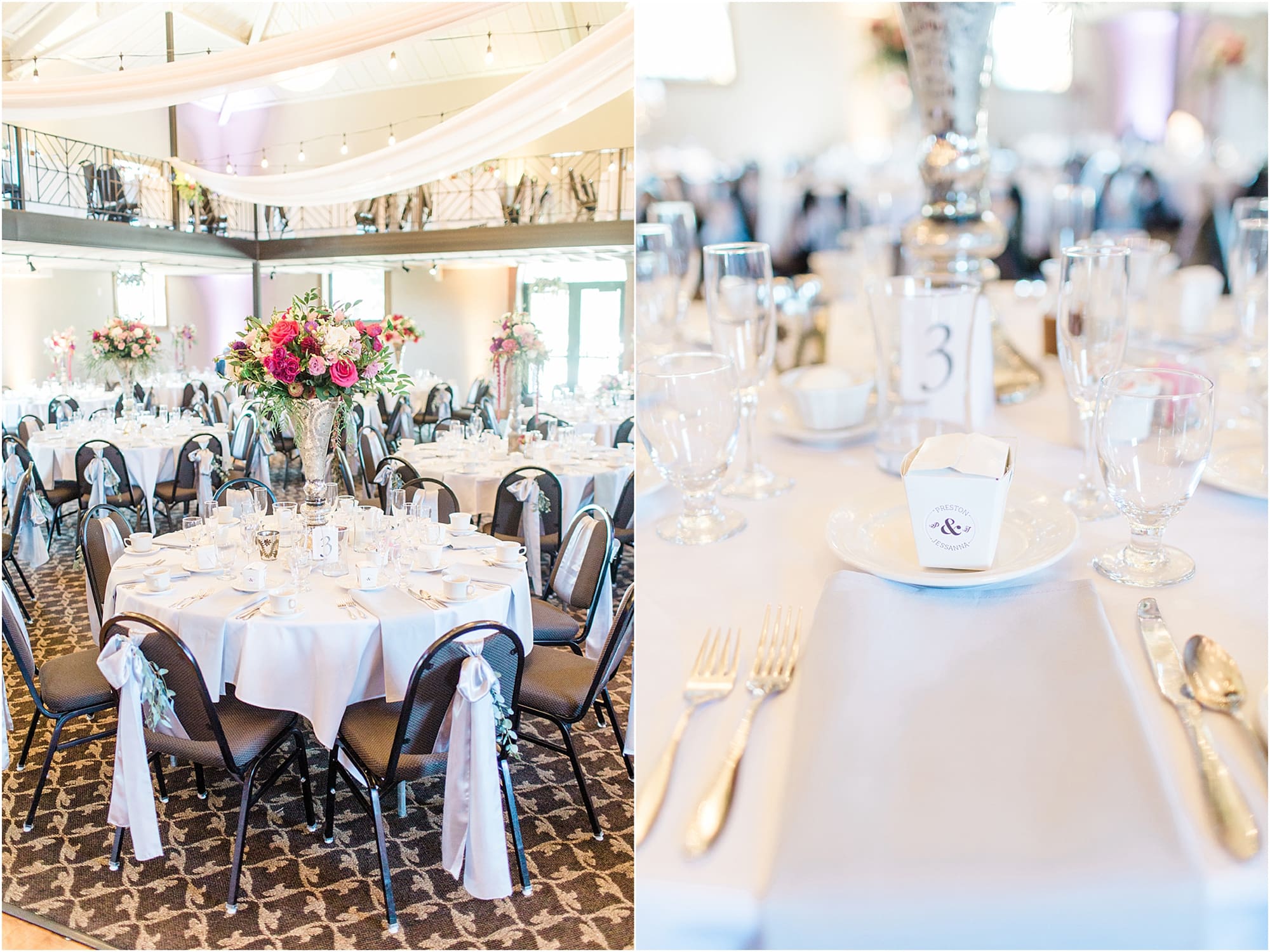 Arielle Peters Photography | Wedding reception table settings and floral arrangements at Nazareth Hall in Grand Rapids, Ohio. 