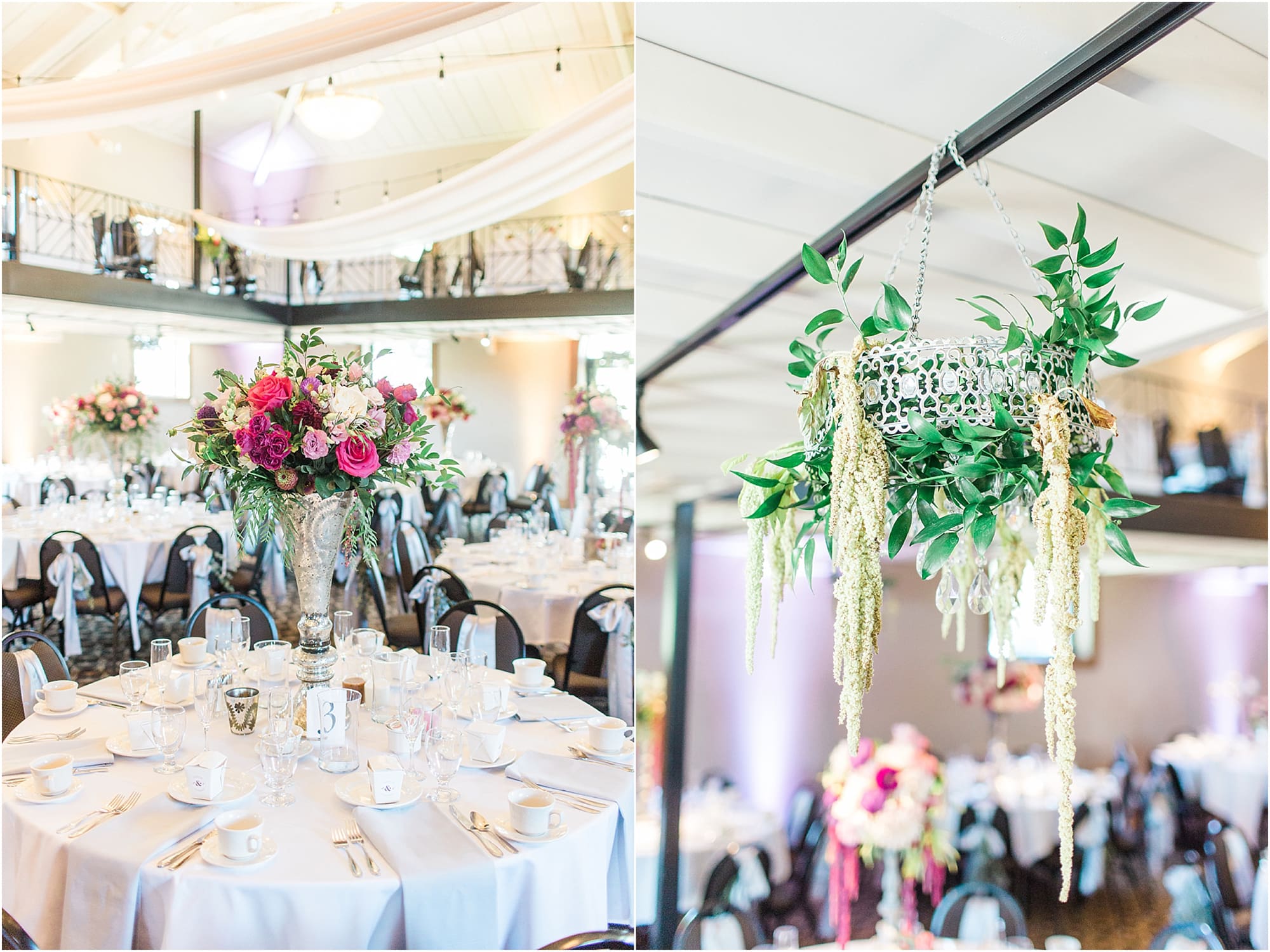 Arielle Peters Photography | Wedding reception table settings and floral arrangements at Nazareth Hall in Grand Rapids, Ohio. 