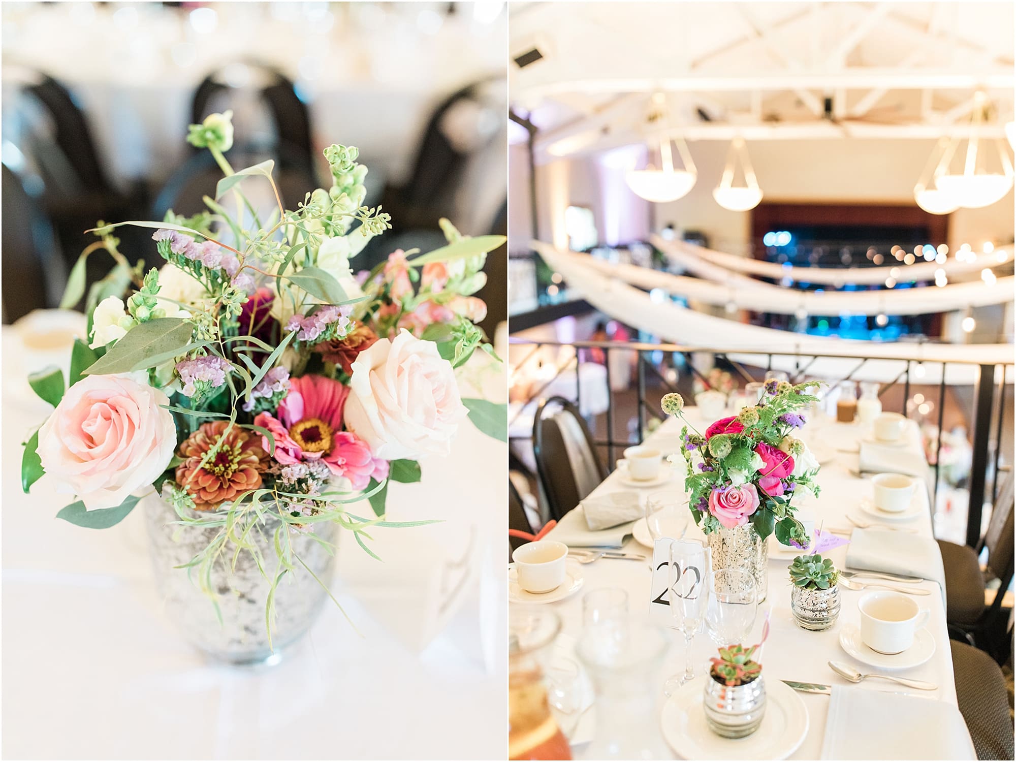 Arielle Peters Photography | Wedding reception table settings and floral arrangements at Nazareth Hall in Grand Rapids, Ohio. 