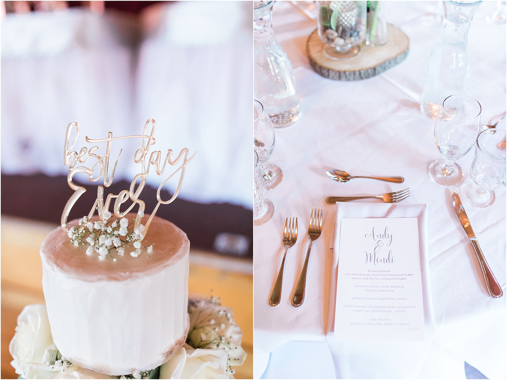 Arielle Peters Photography | Wedding reception table settings and floral arrangements on wedding day at Winona Heritage Room in Winona Lake, Indiana.