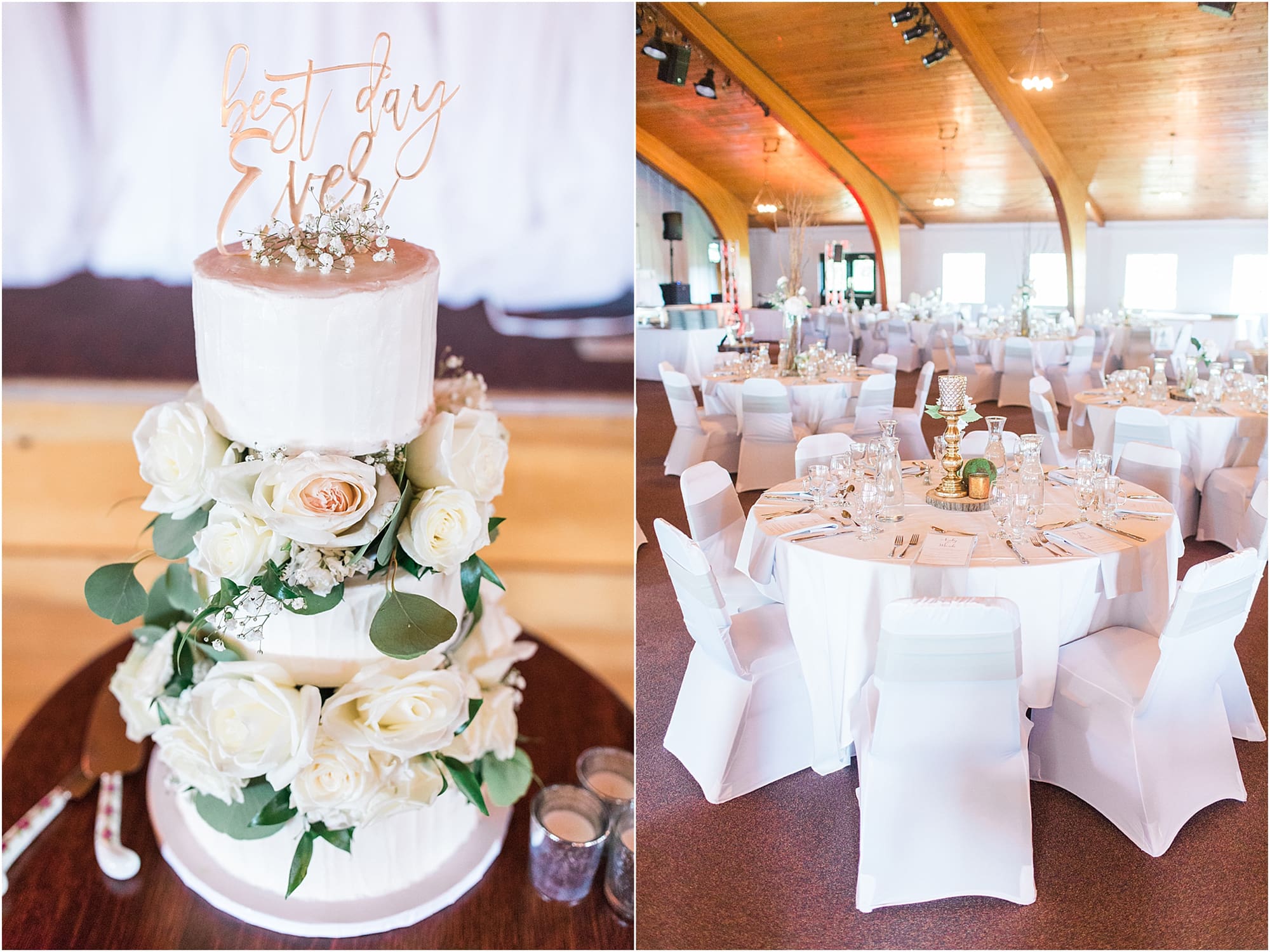 Arielle Peters Photography | Wedding reception table settings and floral arrangements on wedding day at Winona Heritage Room in Winona Lake, Indiana.