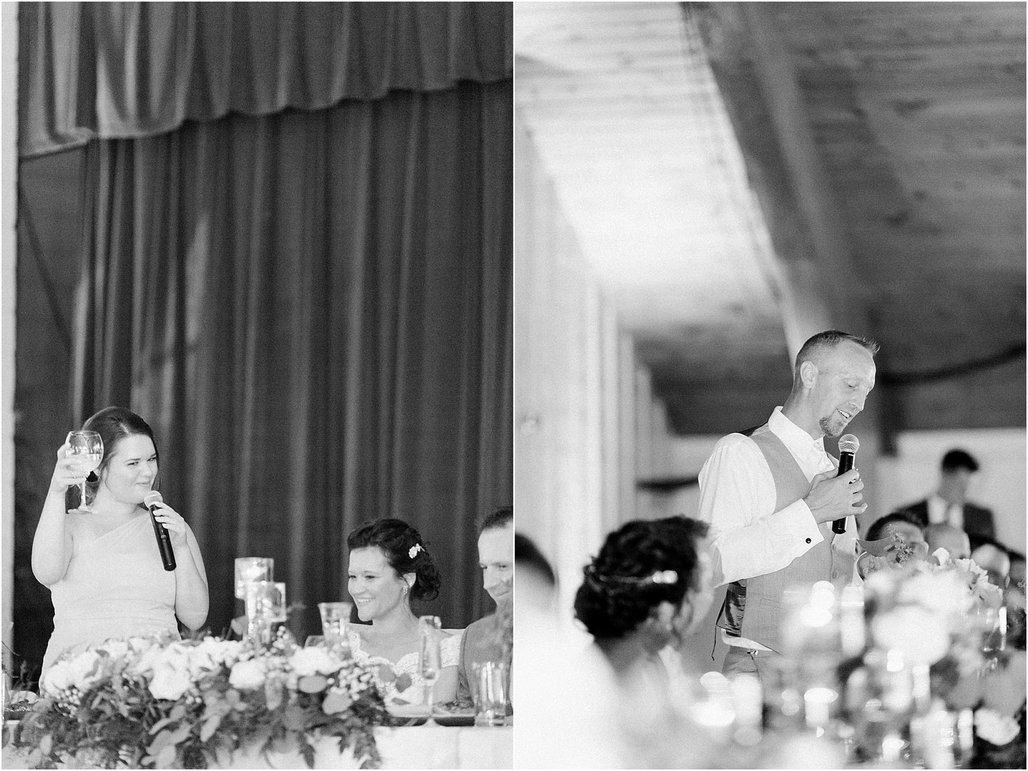 Arielle Peters Photography | Friend giving speeches at wedding reception on wedding day at Winona Heritage Room in Winona Lake, Indiana.