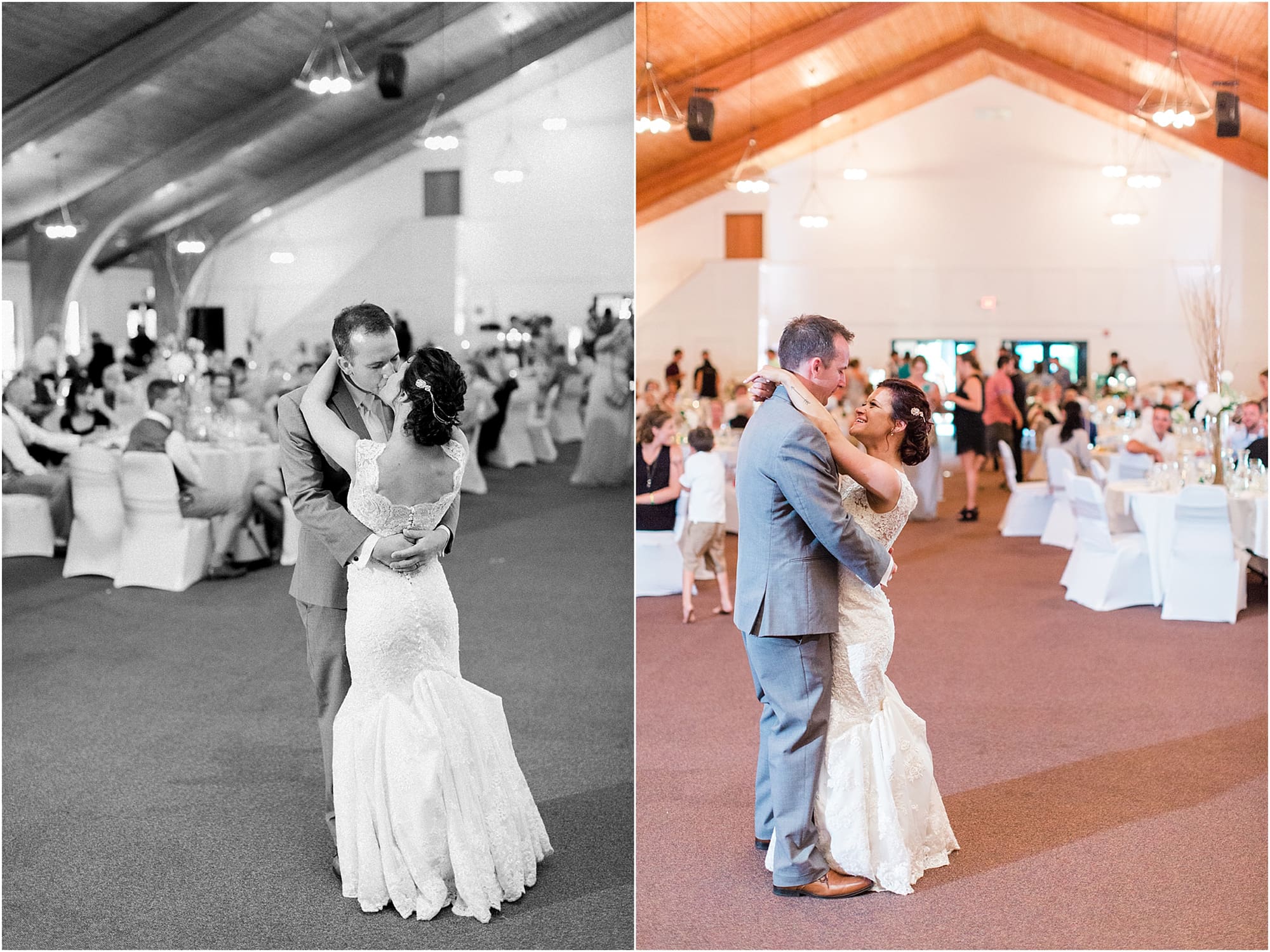 Arielle Peters Photography | Bride and groom sharing first dance on wedding day at Winona Heritage Room in Winona Lake, Indiana.