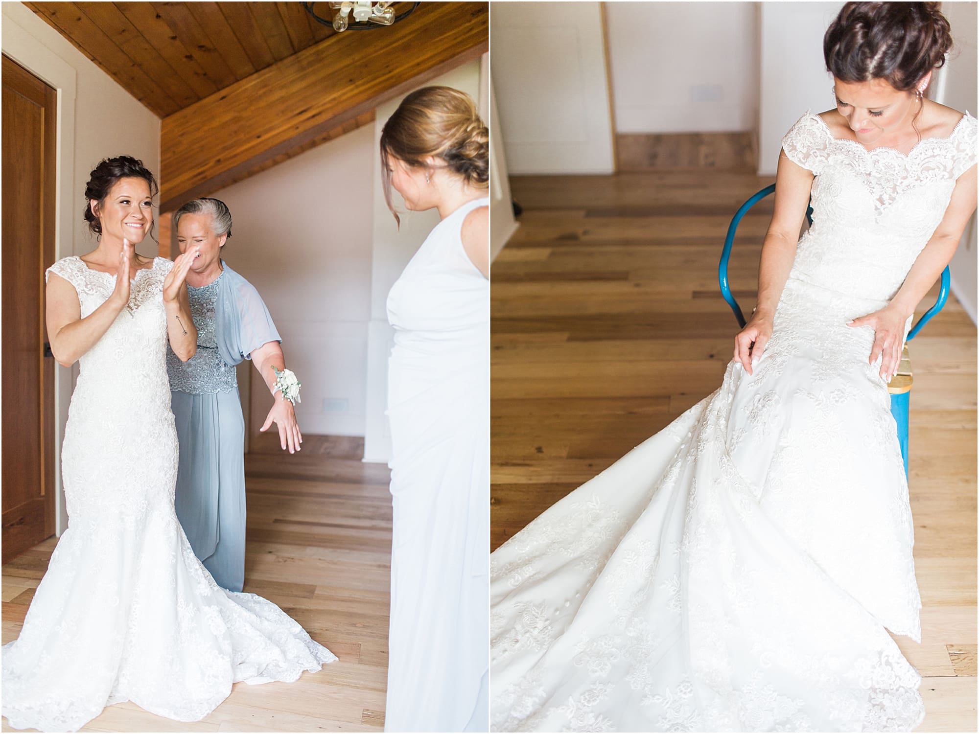 Arielle Peters Photography | Mother of bride helping bride get ready on wedding day at Winona Heritage Room in Winona Lake, Indiana.