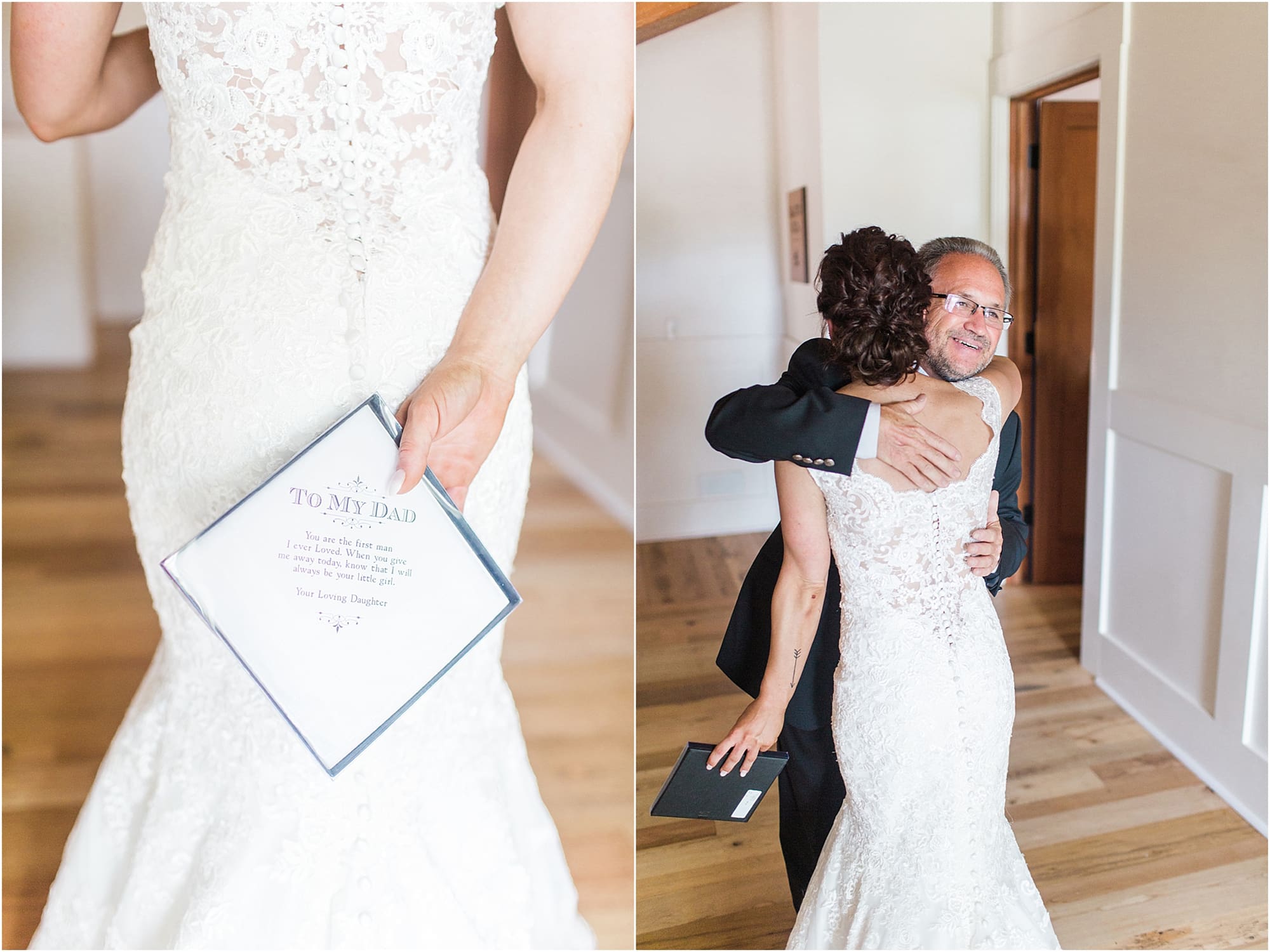 Arielle Peters Photography | Bride and father of bride having first reveal on wedding day at Winona Heritage Room in Winona Lake, Indiana.