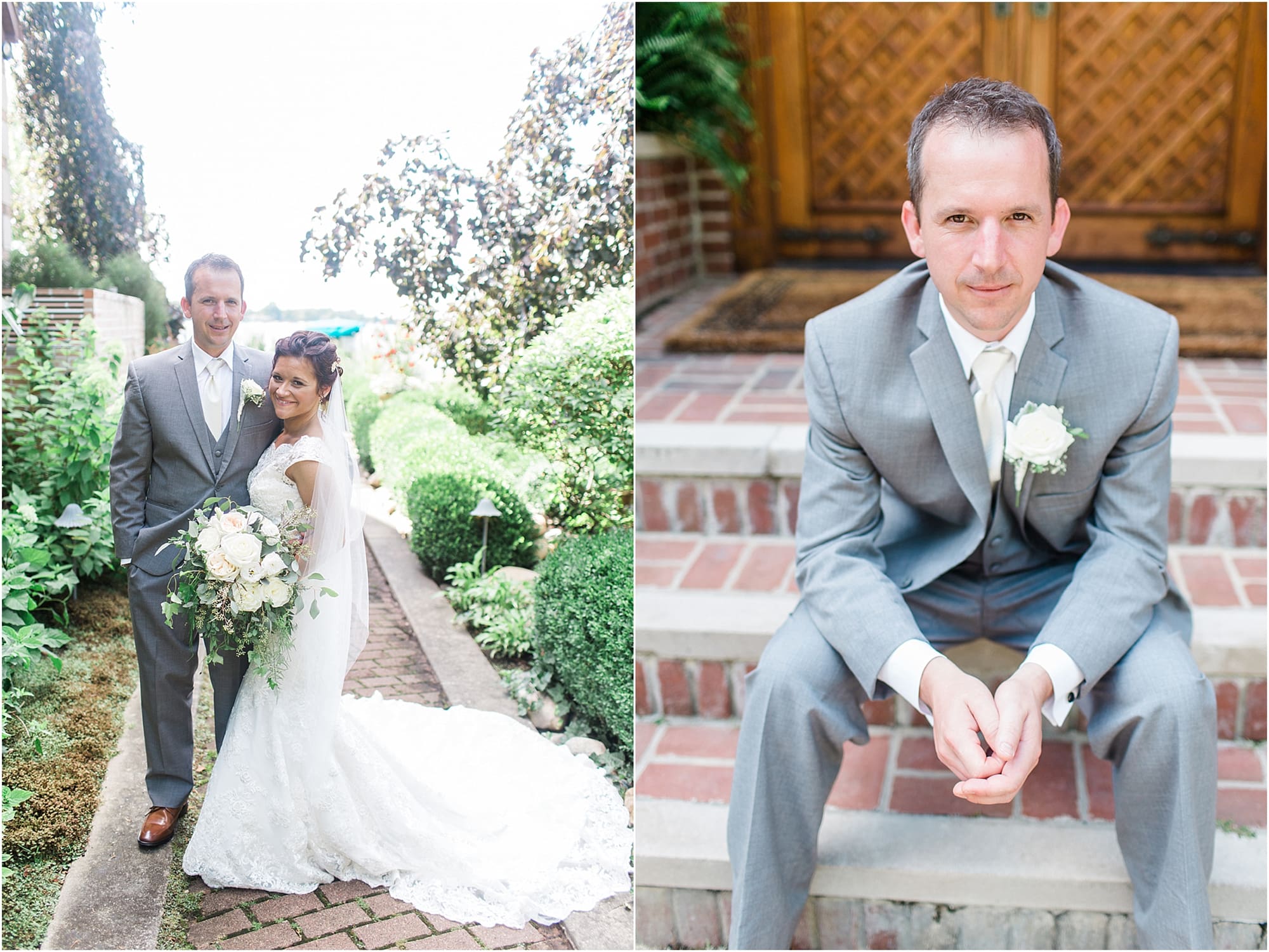 Arielle Peters Photography | Bride and groom walking in garden on wedding day at Winona Heritage Room in Winona Lake, Indiana.