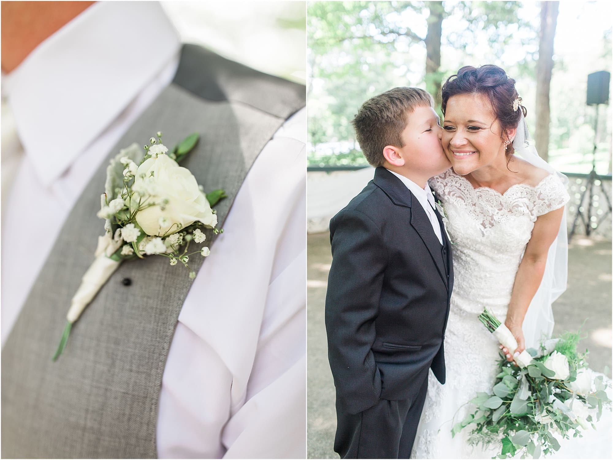 Arielle Peters Photography | Bride and her son in the park on wedding day at Winona Heritage Room in Winona Lake, Indiana.